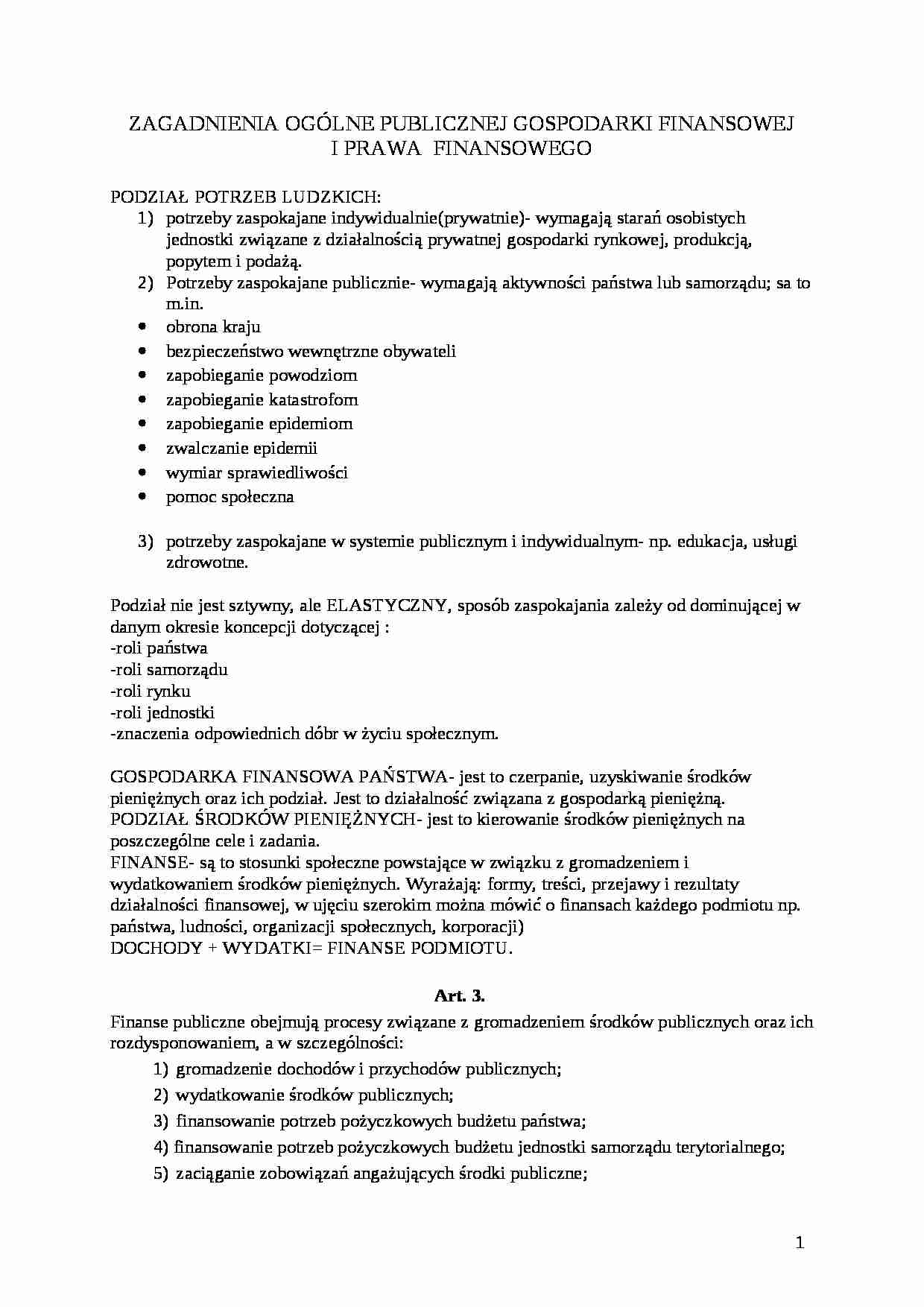 Zagadnienia ogólne publicznej gospodarki finansowej i prawa. - strona 1