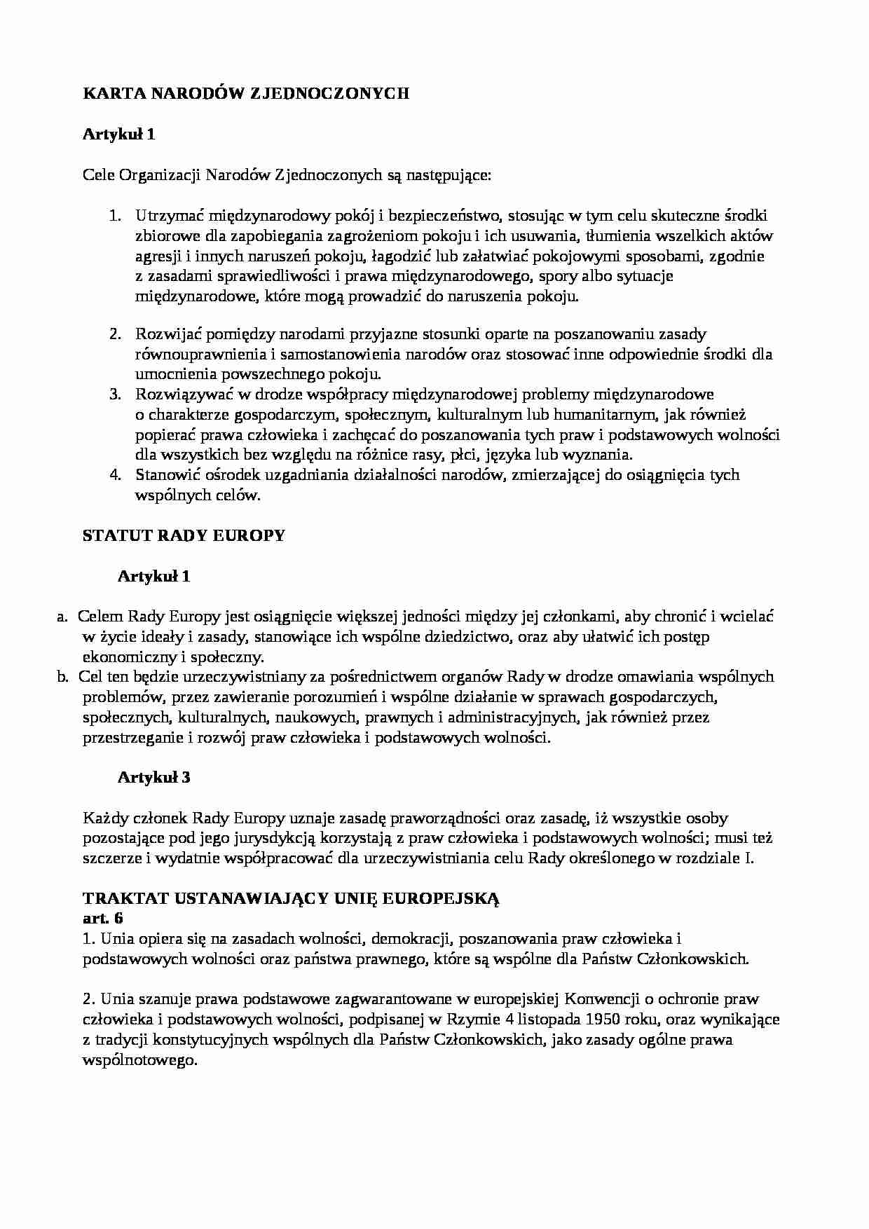 Karta Narodów Zjednoczonych, Status ady Europy, o UE - wybrane artykuły. - strona 1