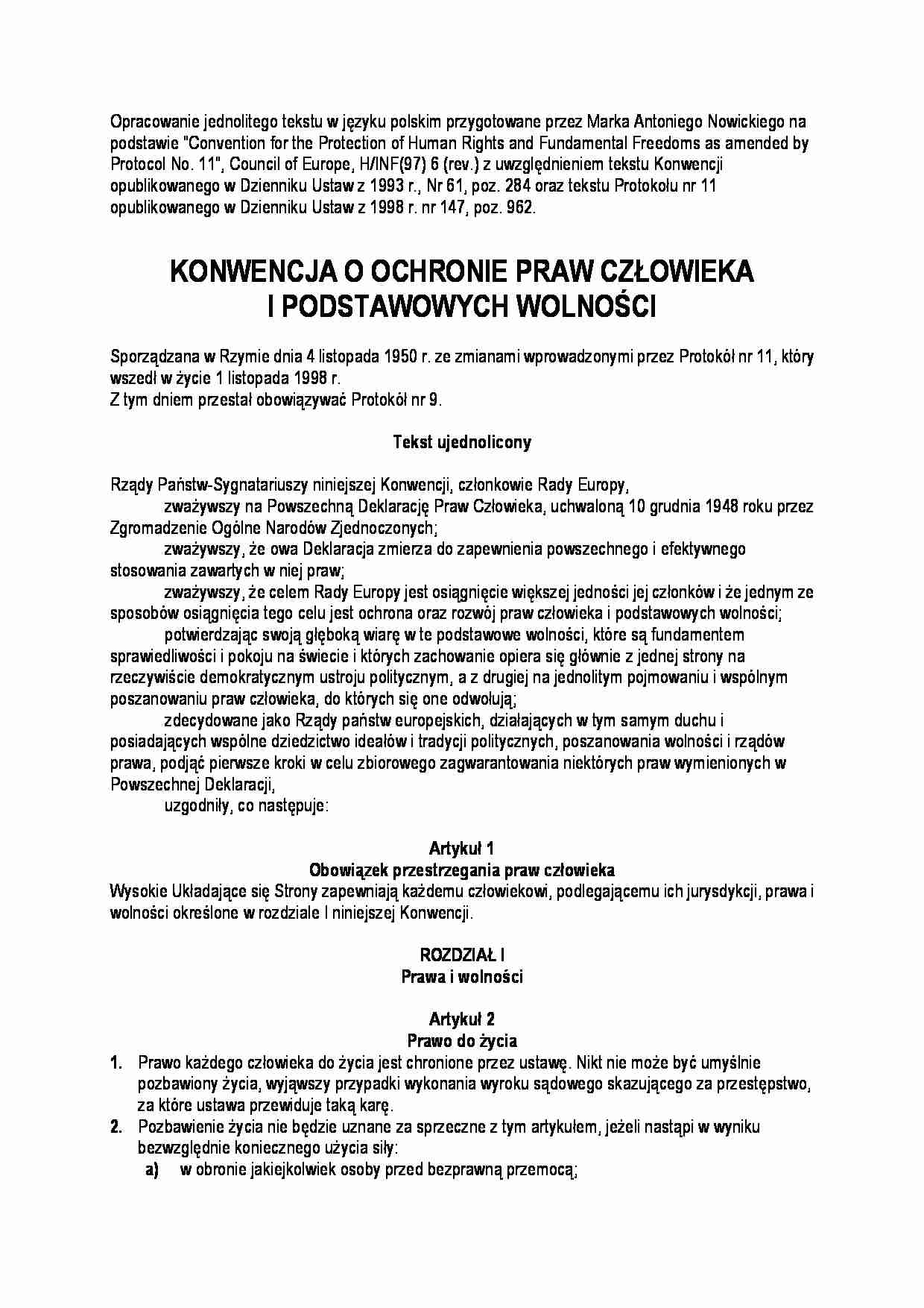 Konwencja o ochronia PC i podstawowych wolności 2 - strona 1