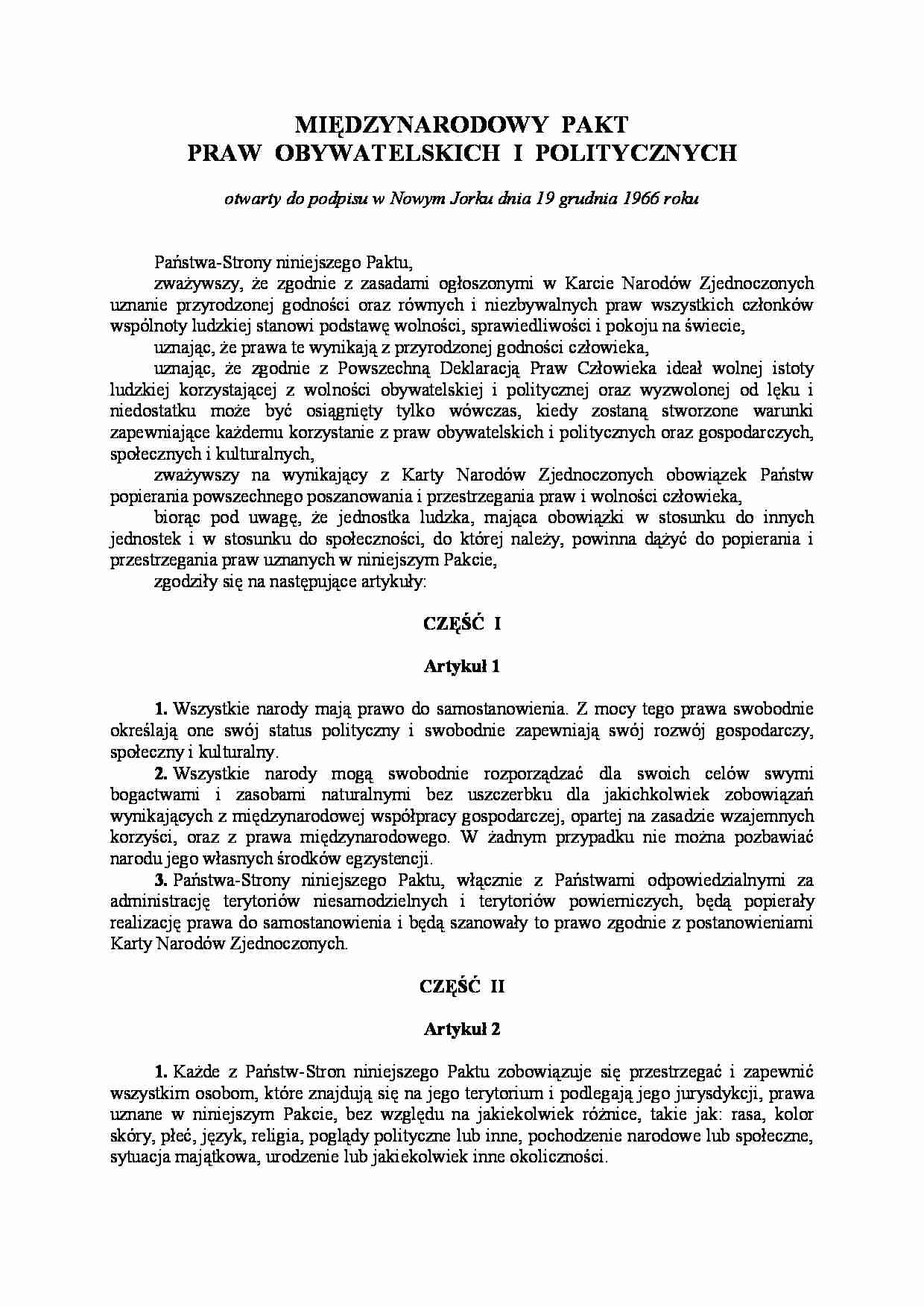 Pakt praw obywatelskich i politycznych 1966 - strona 1