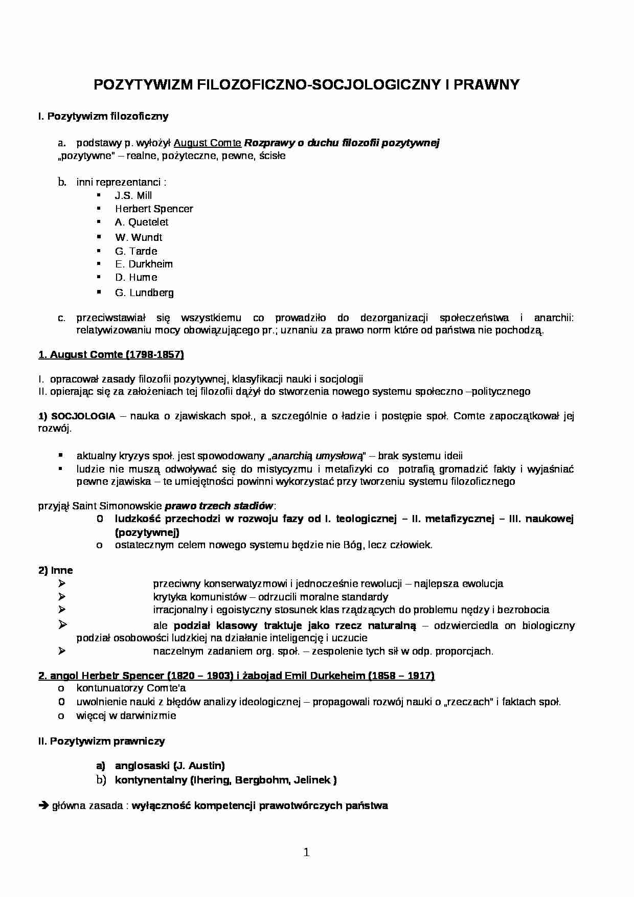 Pozytywizm filozoficzno - socjologiczny i prawny - strona 1
