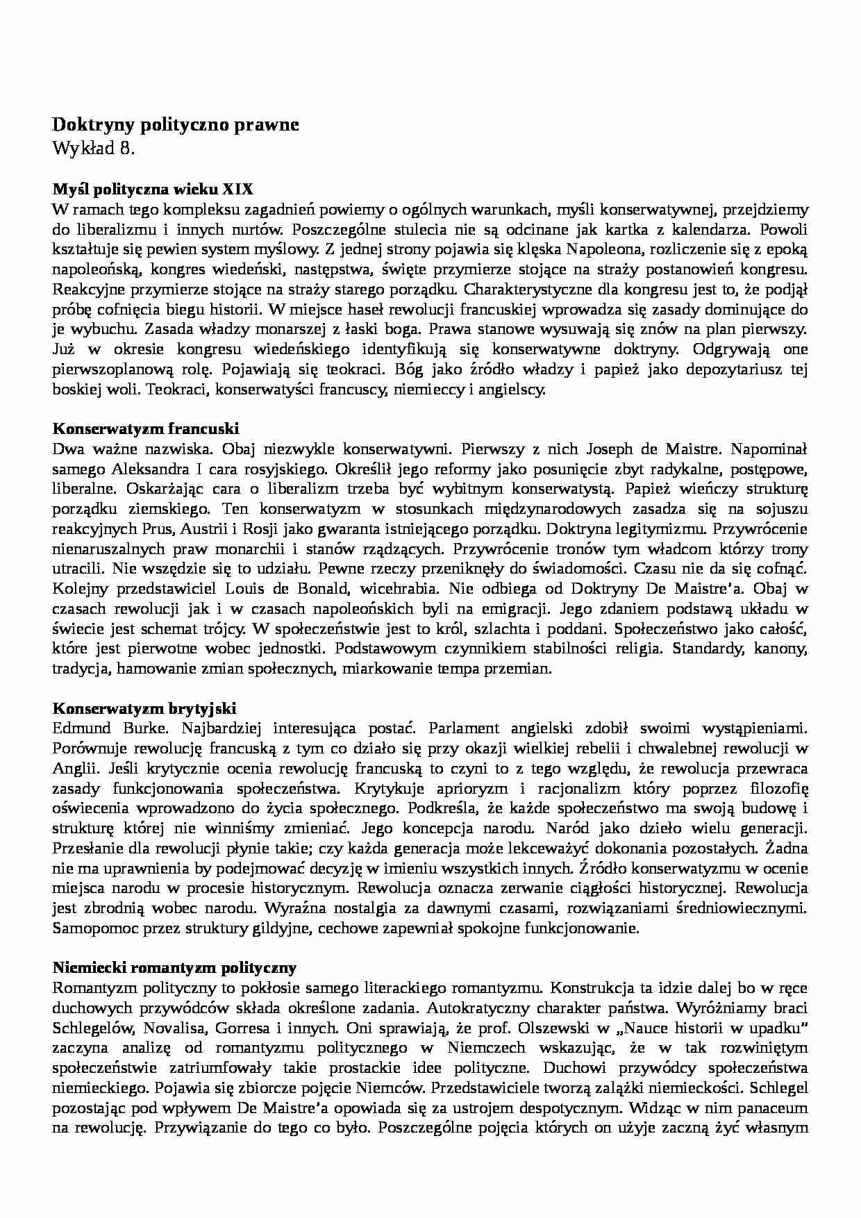 Myśl polityczna wieku XIX - wykład - strona 1