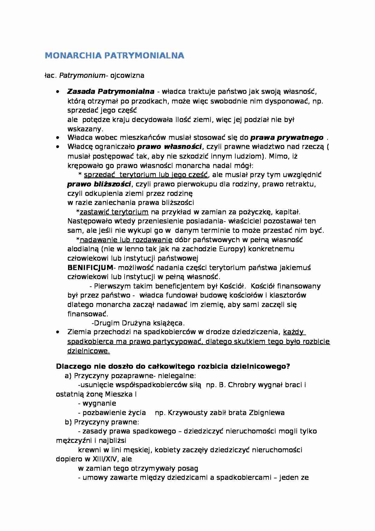 Monarchia patrymonialna - wykłady - strona 1