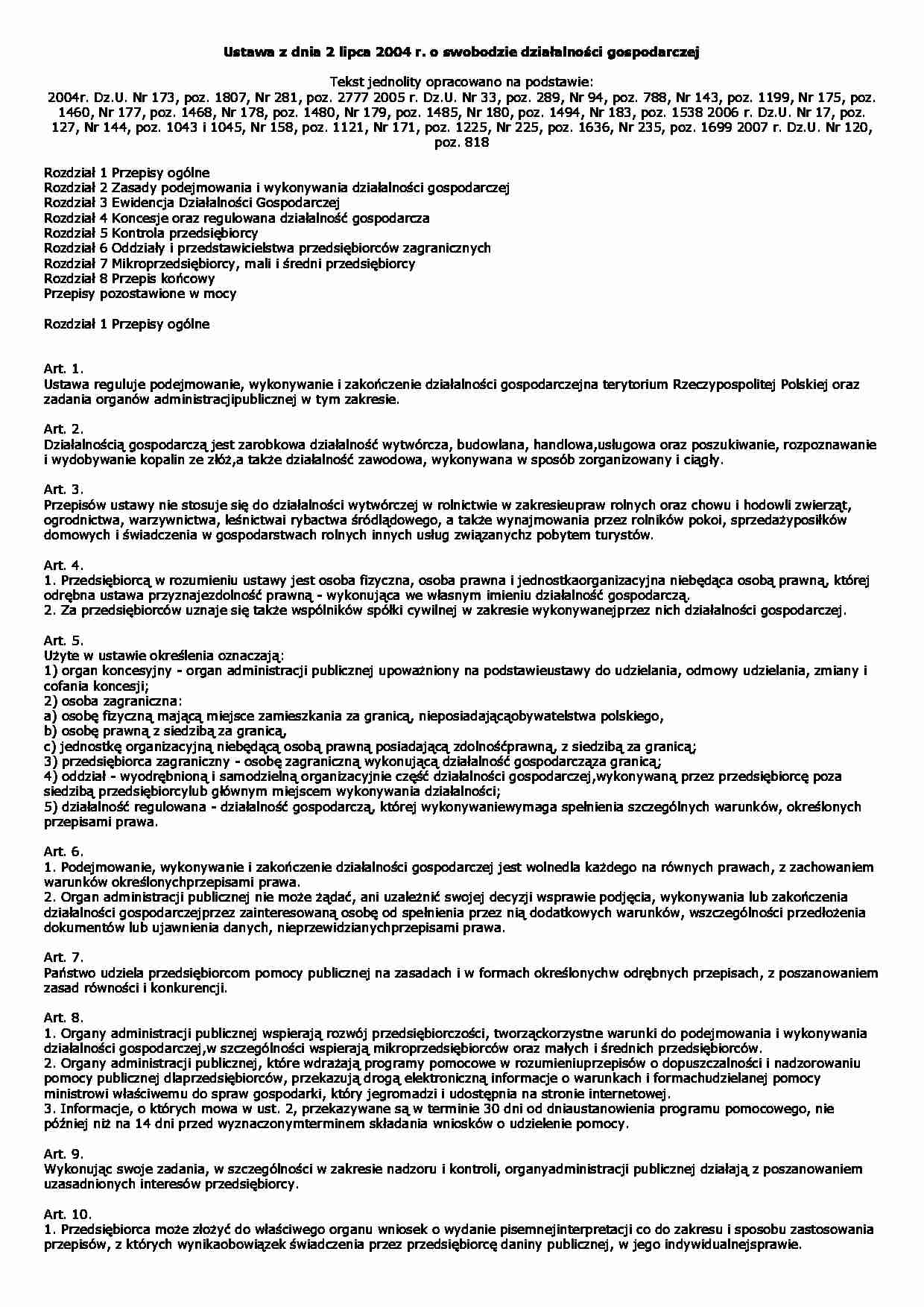 Ustawa o swobodzie dzia?alno?ci gospodarczej - strona 1