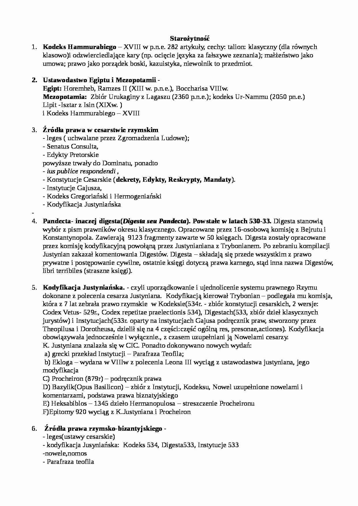 Opracowane zagadnienia -  Kodeks Hammurabiego  - strona 1