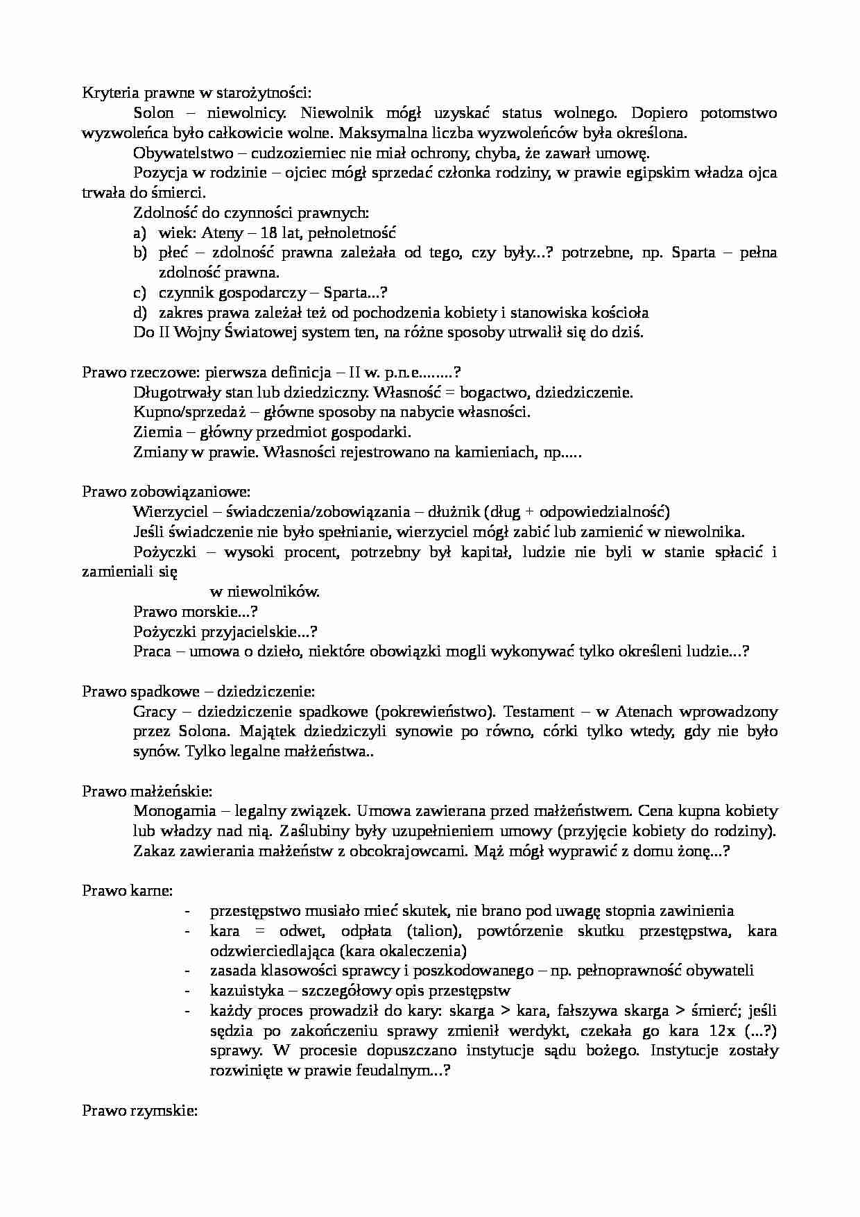  Kryteria prawne w starożytności - wykład - strona 1