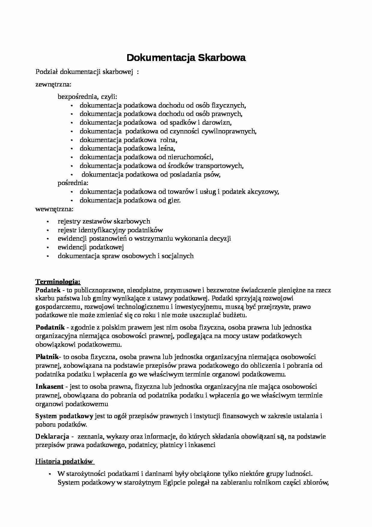 Dokumentacja skarbowa - strona 1