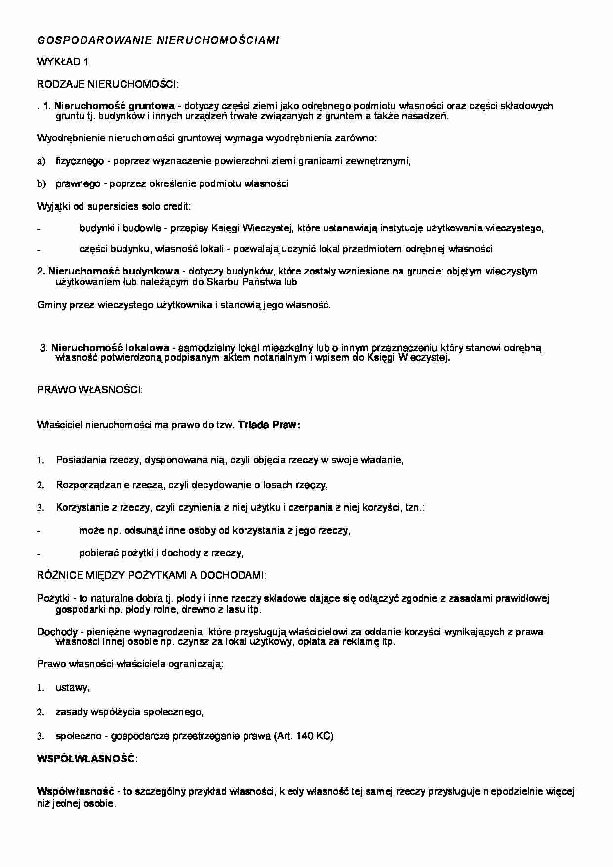 Rodzaje nieruchomości - wykład - strona 1