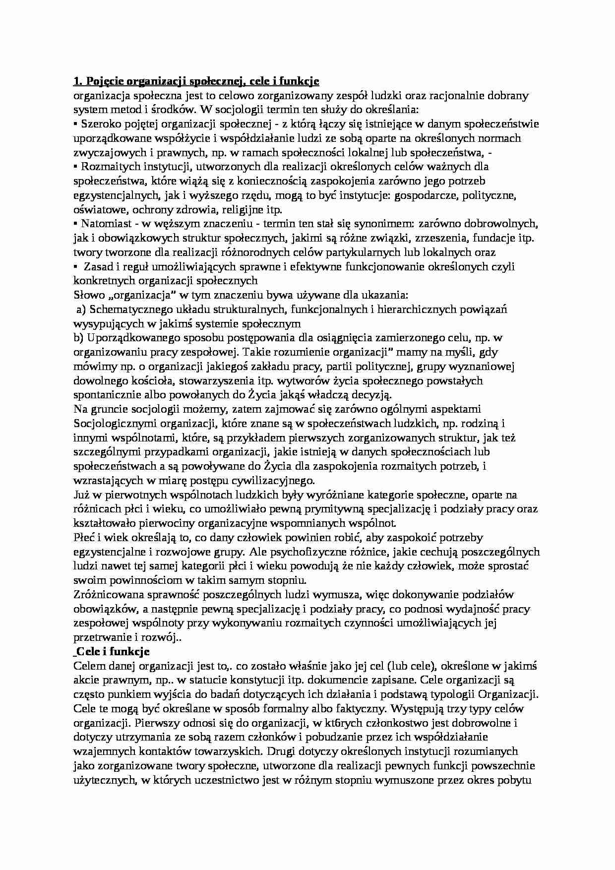 socjologia organizacji- opracowania - strona 1