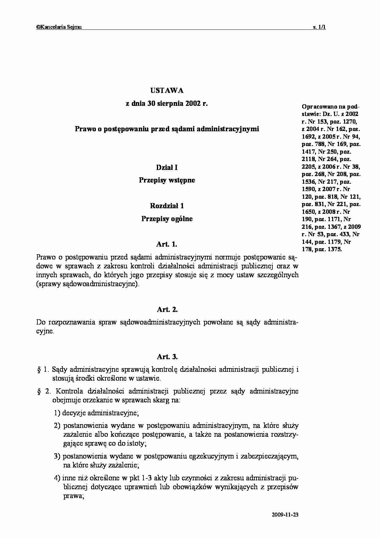 Prawo o postepowaniu przed sądami administracyjnymi - strona 1