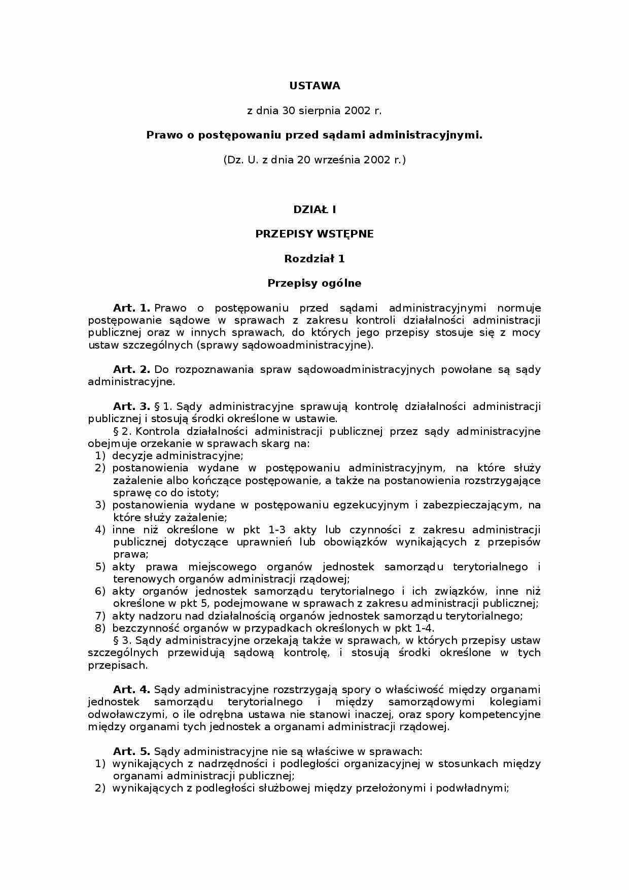 Ustawa o postępowaniu przed sądami administracyjnymi - strona 1