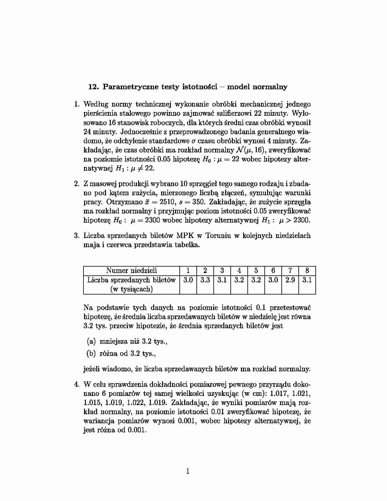 Parametryczne testy istotności - model normalny - strona 1