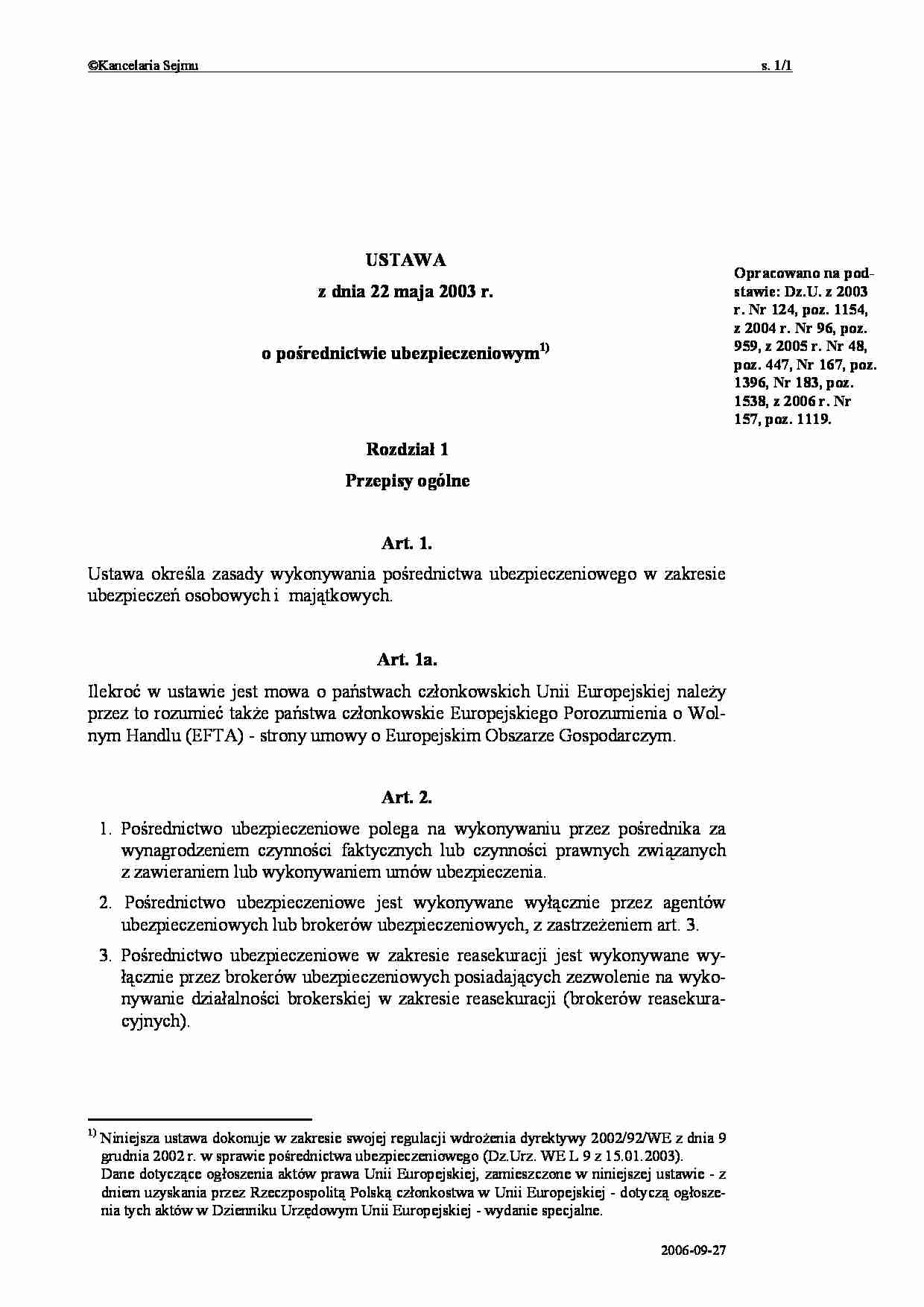 ustawa o po?rednictwie ubezpieczeniowym - strona 1