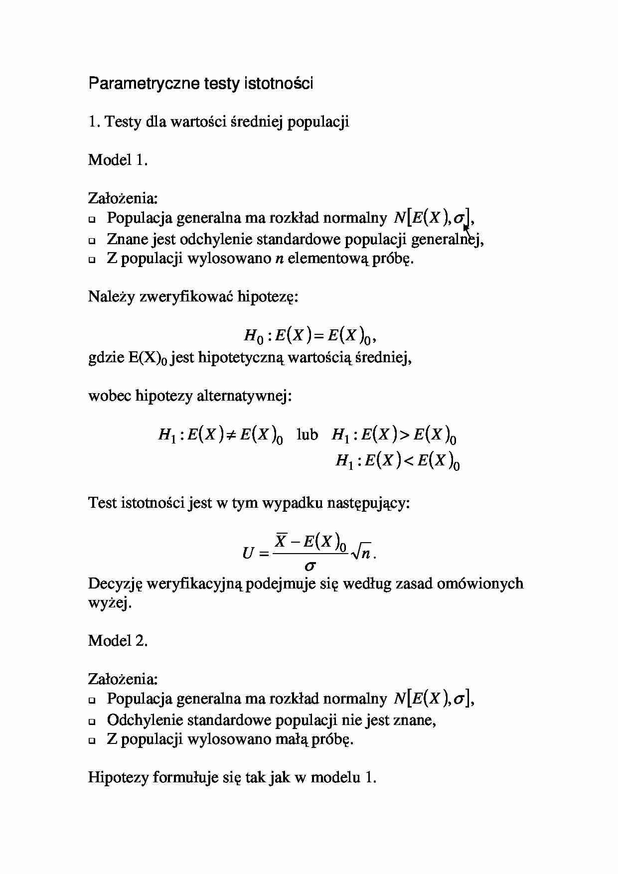 Testy dla wartości średniej populacji     - strona 1