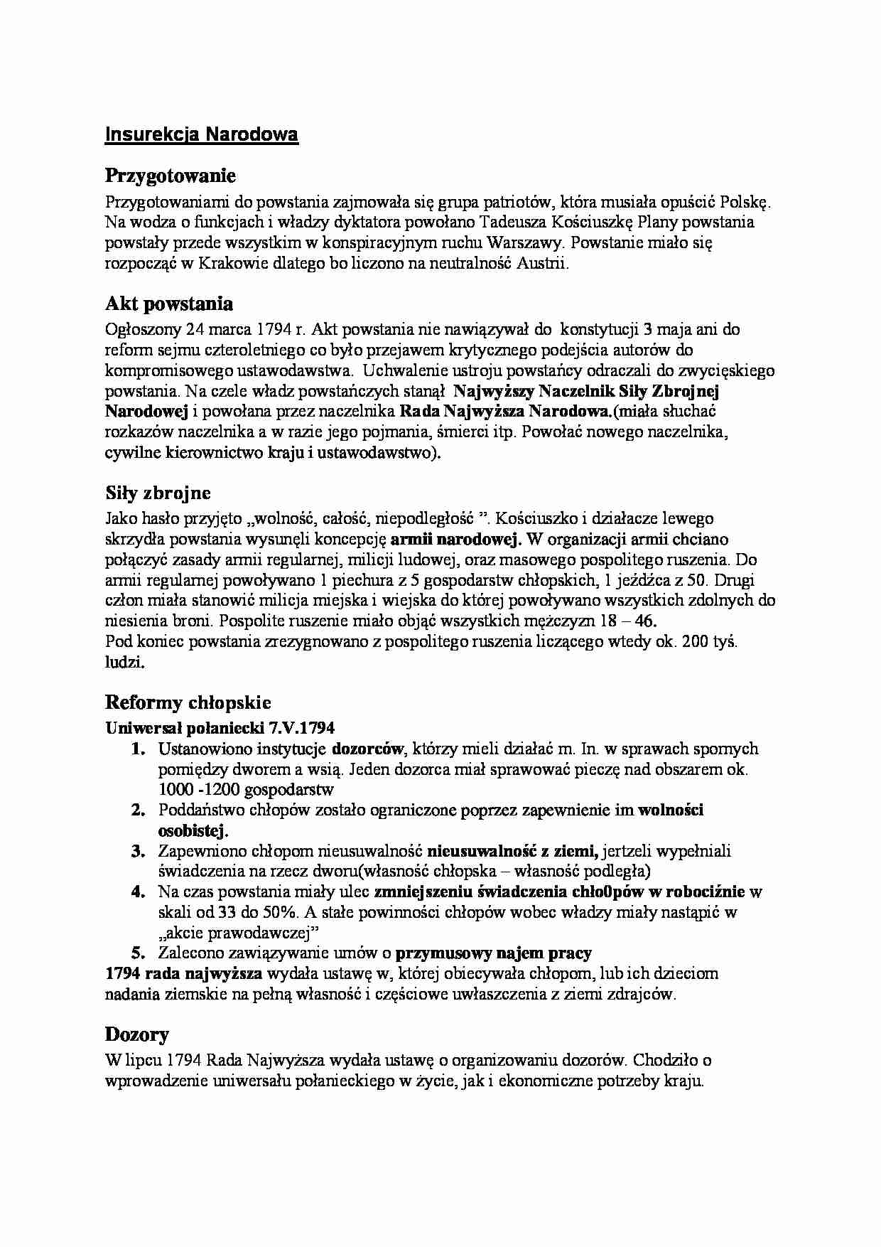 Historia państwa i prawa polskiego - insurekcja - strona 1