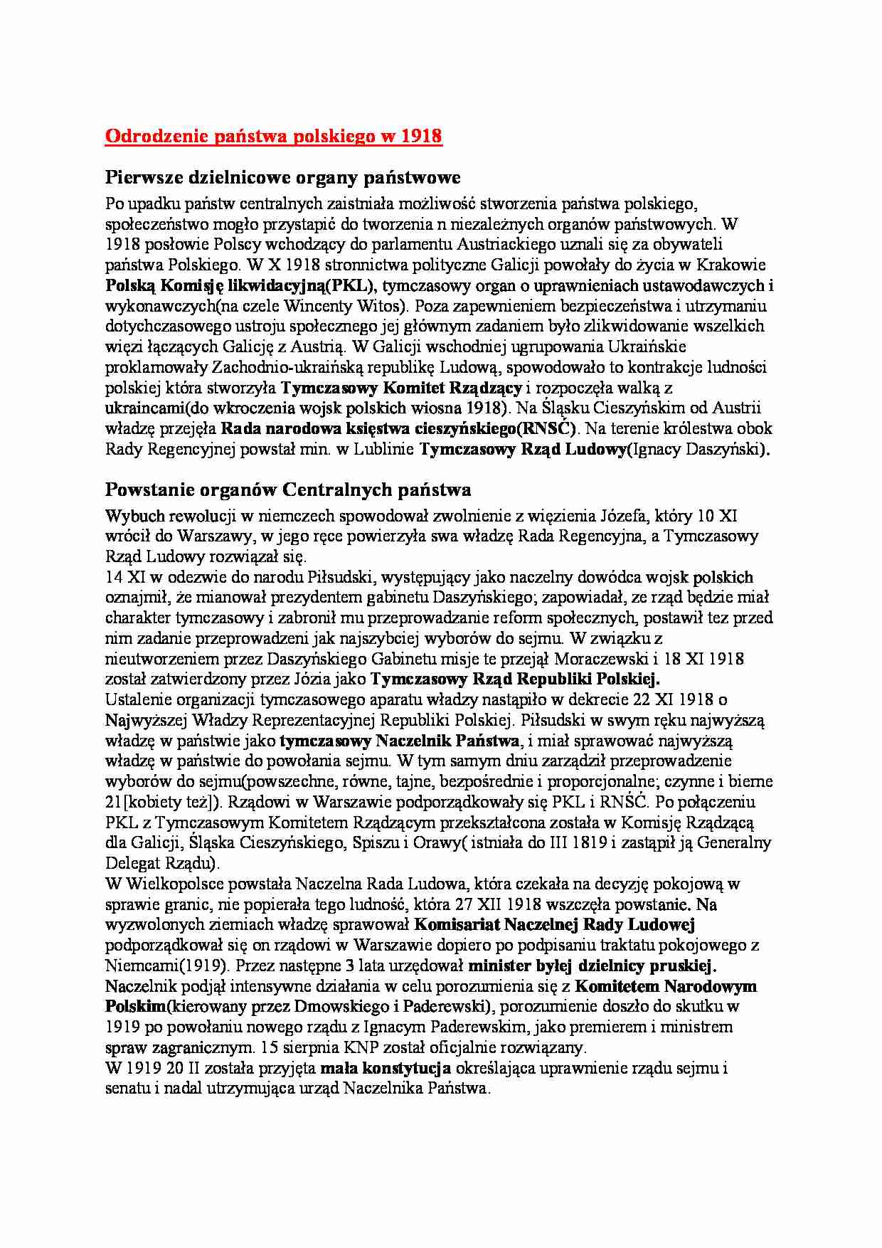 Odrodzenie państwa polskiego w 1918 - strona 1