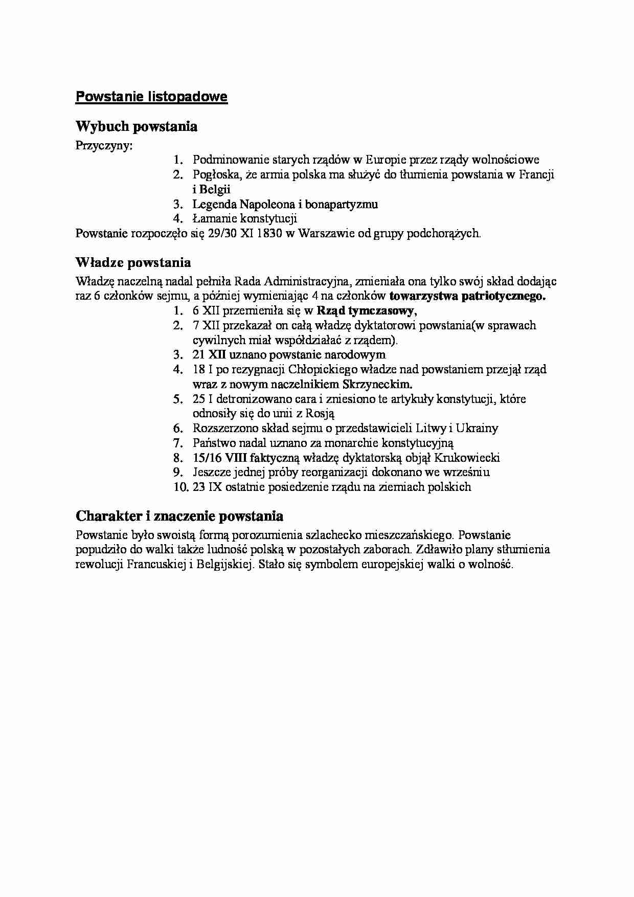 Historia państwa i prawa polskiego - powstanie listopadowe - strona 1