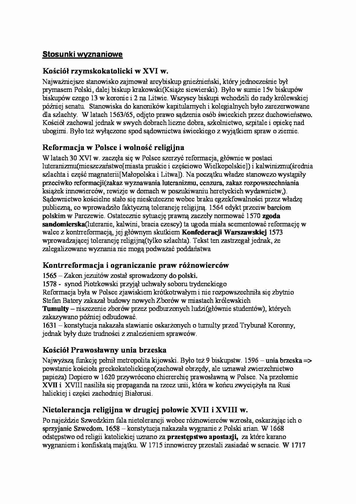 Rzeczpospolita szlachecka - Stosunki wyznaniowe - strona 1