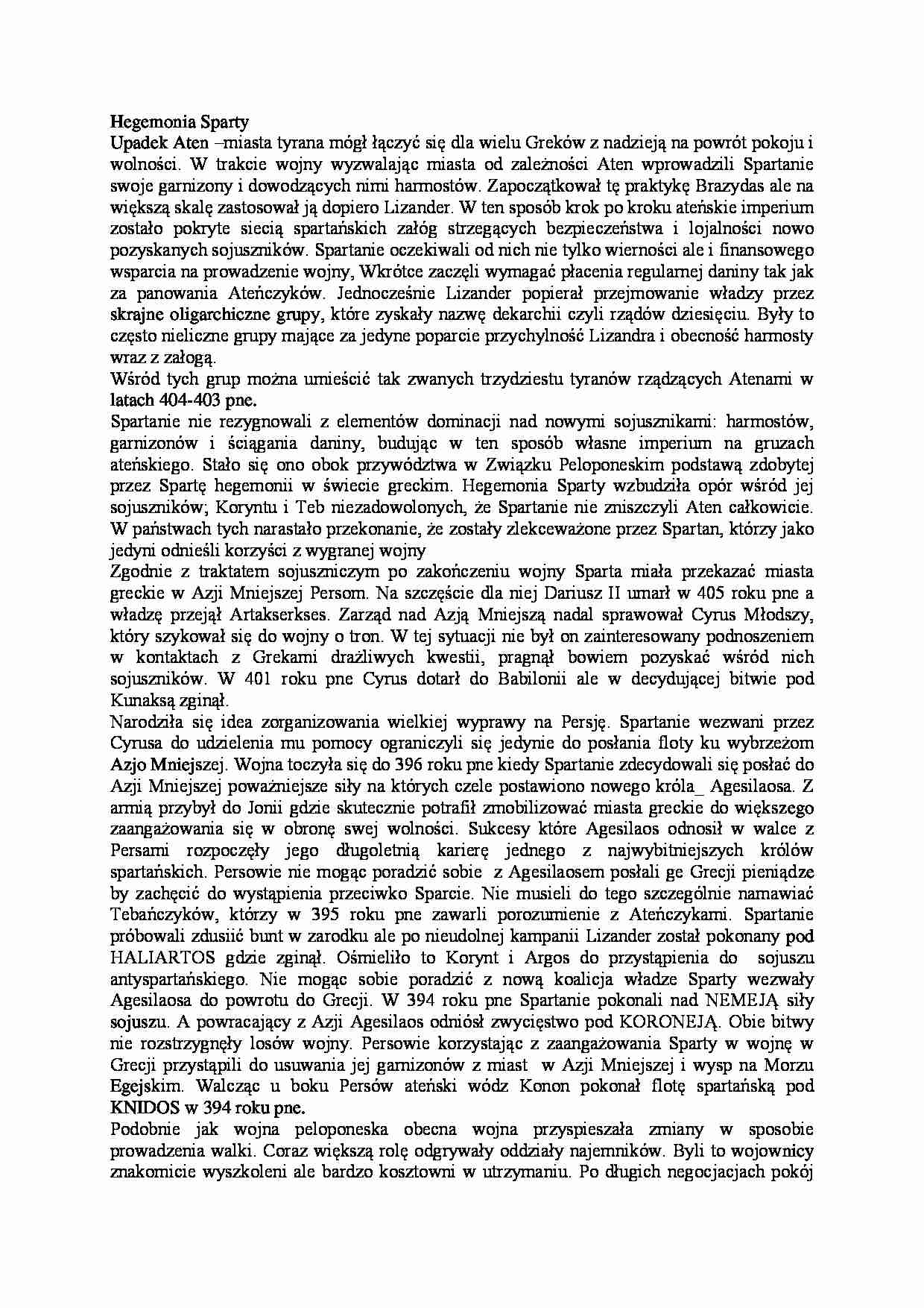 Historia Grecji - hegemonia Sparty - strona 1