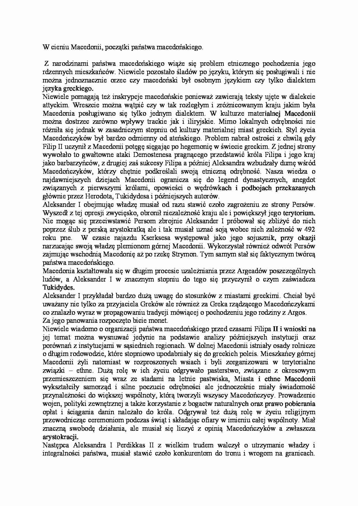W cieniu Macedonii, początki państwa macedońskiego - strona 1