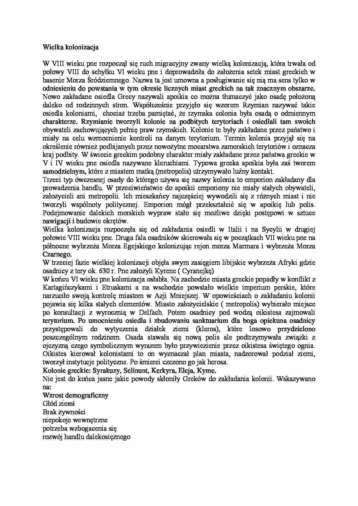 Historia Grecji - Wielka kolonizacja - strona 1