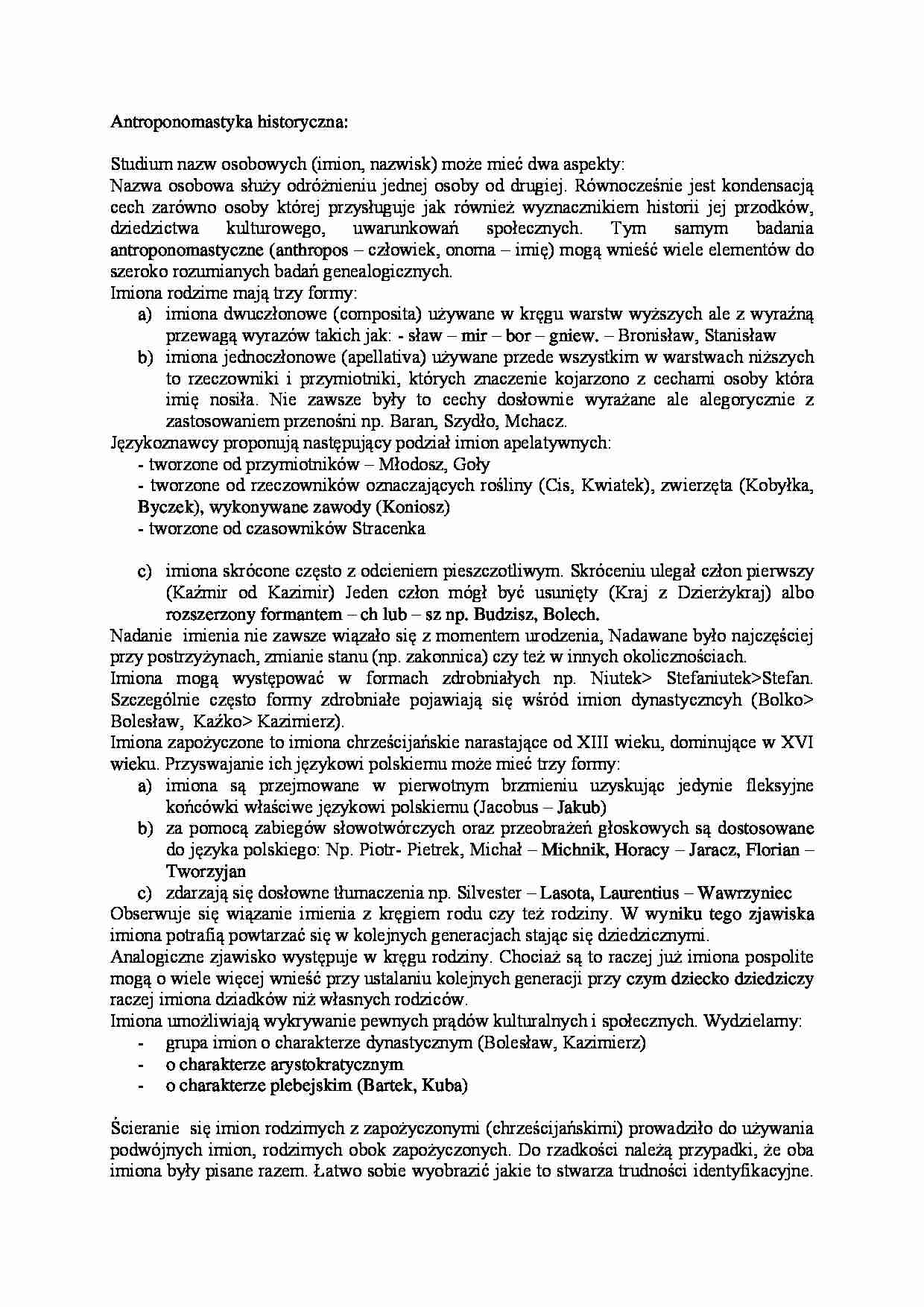Nauki pomocnicze historii - Antroponomastyka historyczna - strona 1