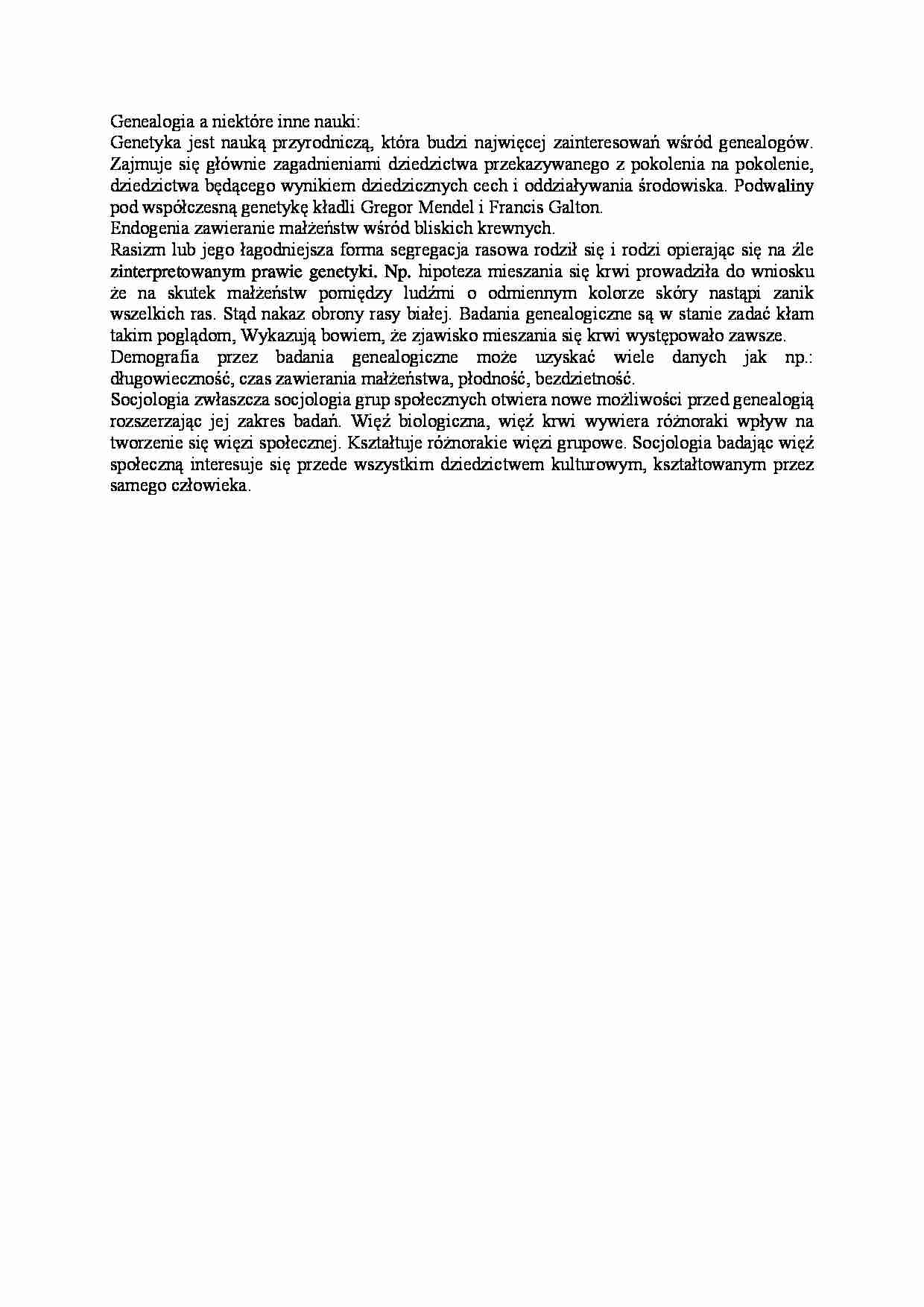 Genealogia a niektóre inne nauki - strona 1