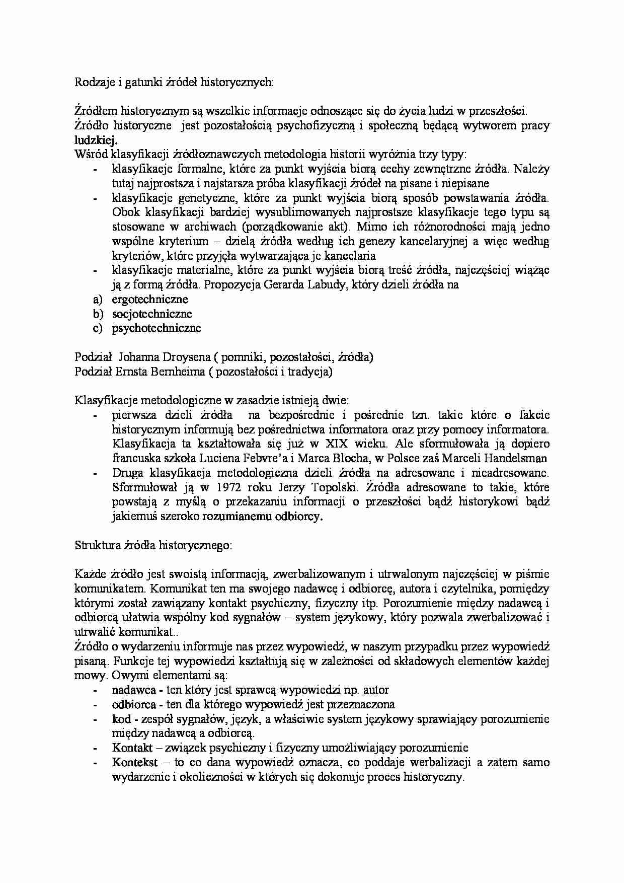 Rodzaje i gatunki źródeł historycznych - strona 1