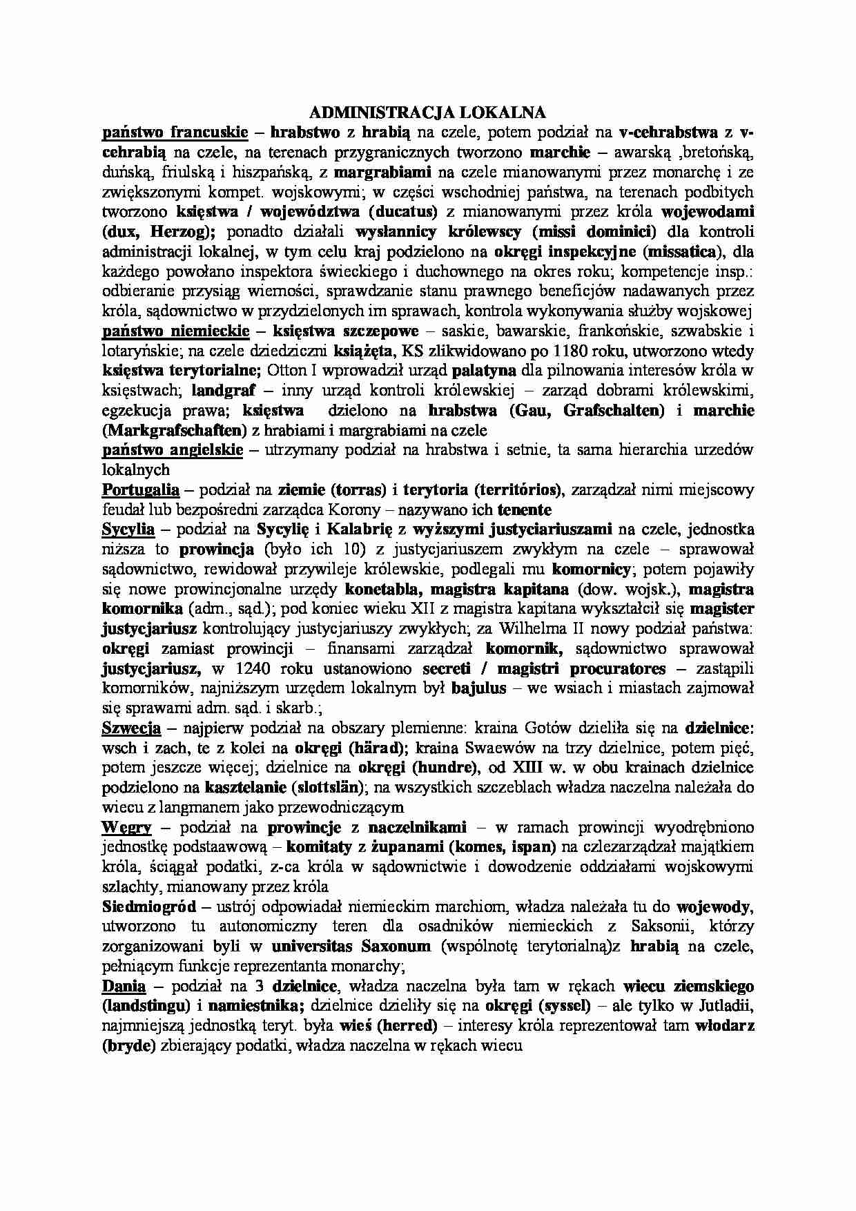 Jednolita monarchia feudalna, administracja - strona 1