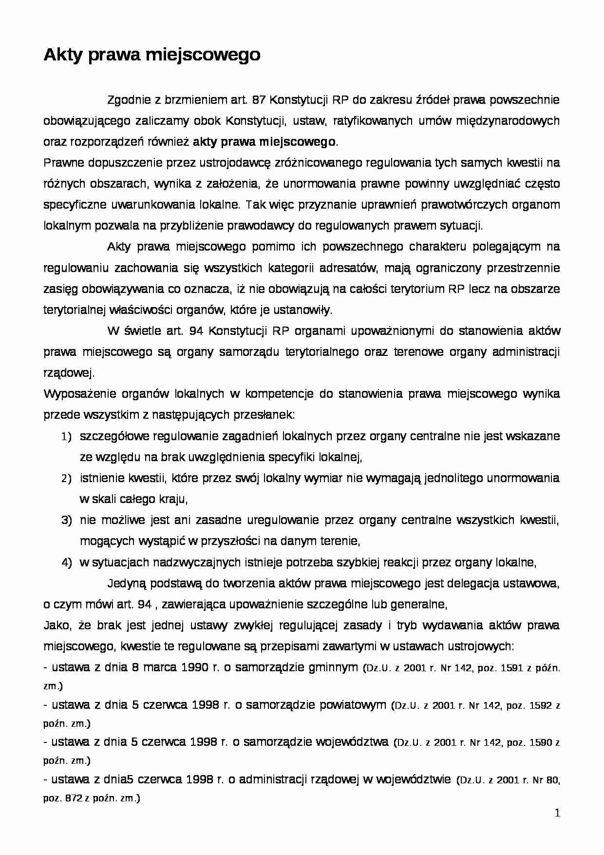 Akty prawa miejscowego - Prawo  - strona 1