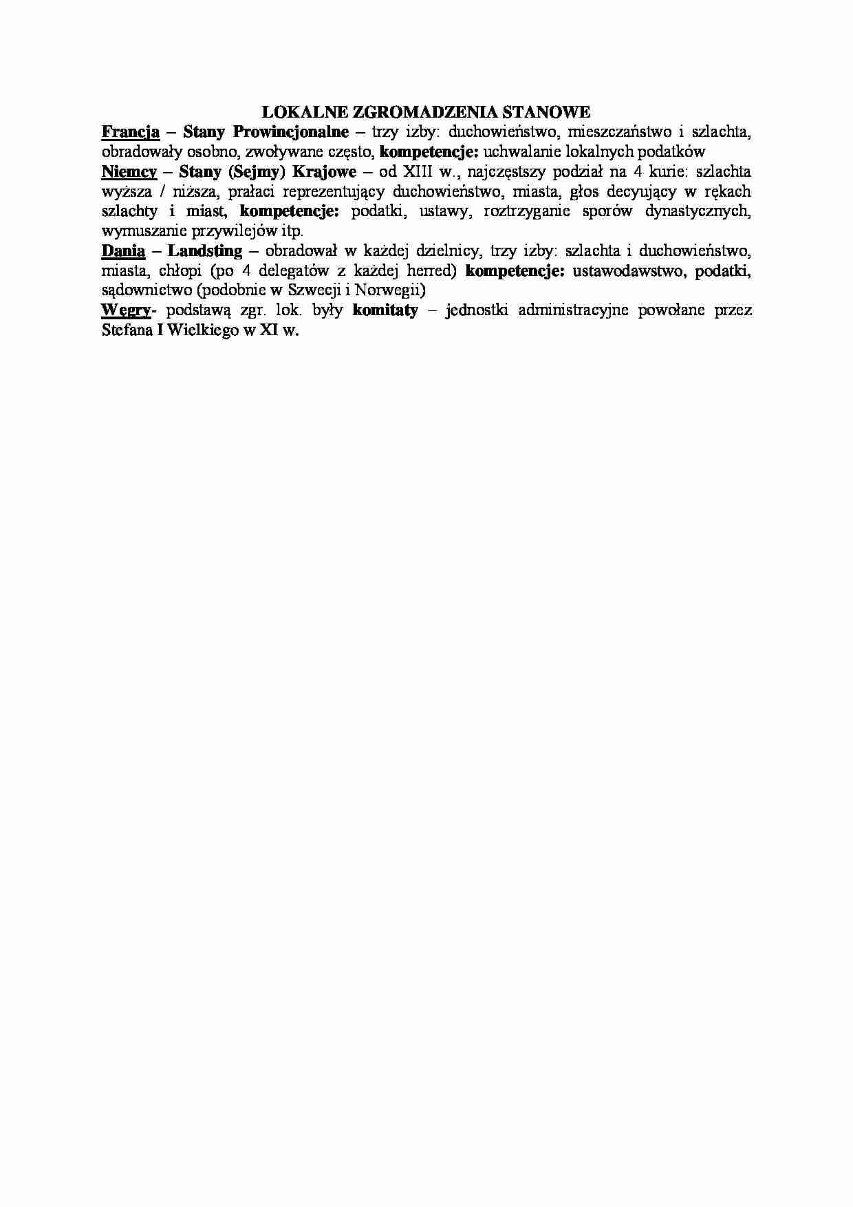Monarchia stanowa - lokalne zgromadzenia - strona 1
