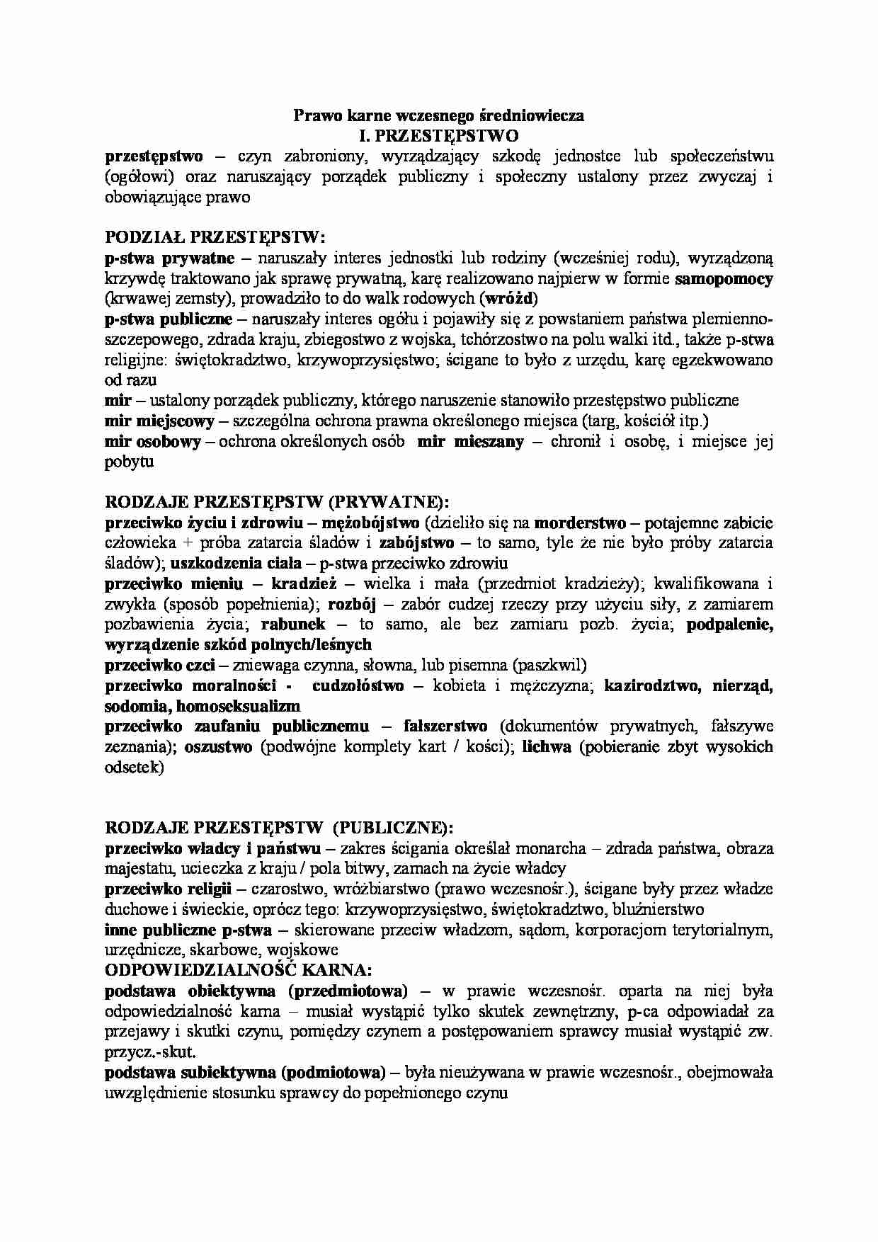 Prawo karne wczesnego średniowiecza - rodzaje przestępstw - strona 1