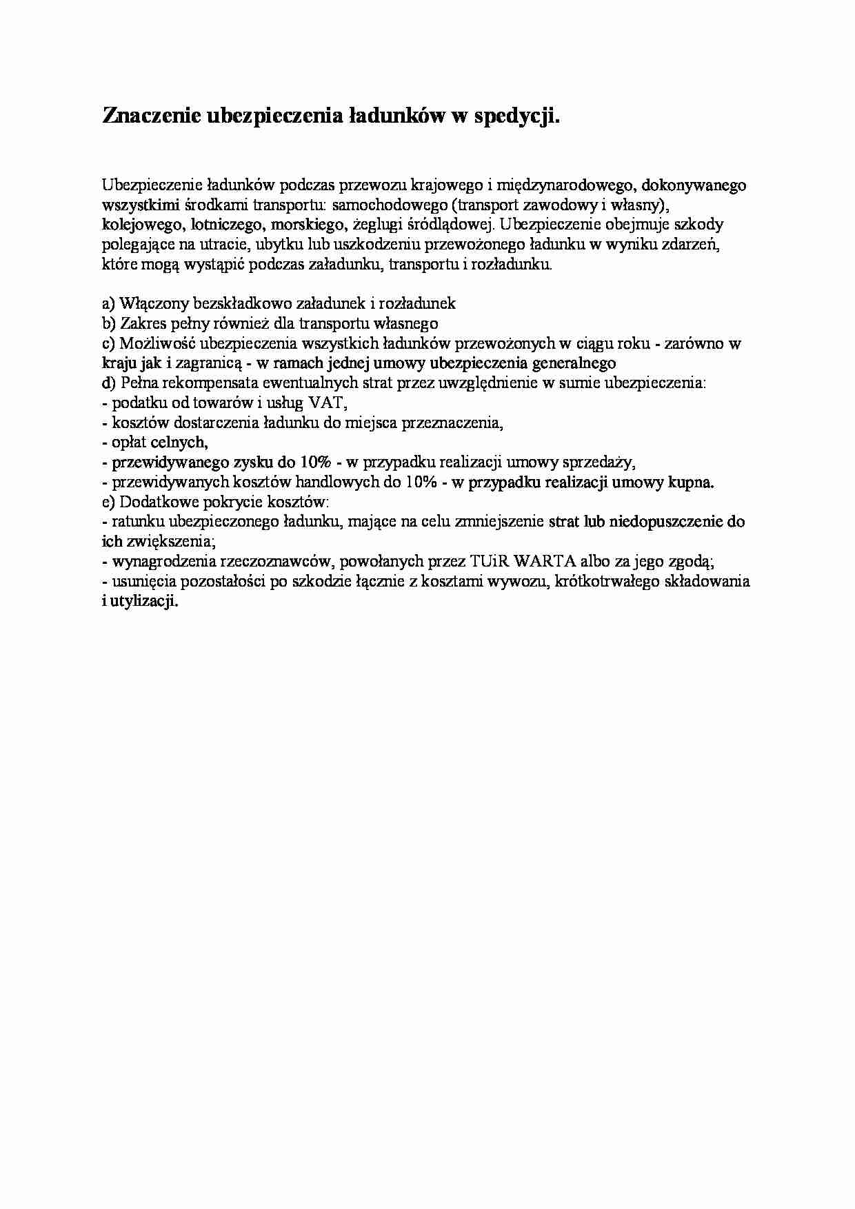 Znaczenie ubezpieczenia ładunków w spedycji - strona 1
