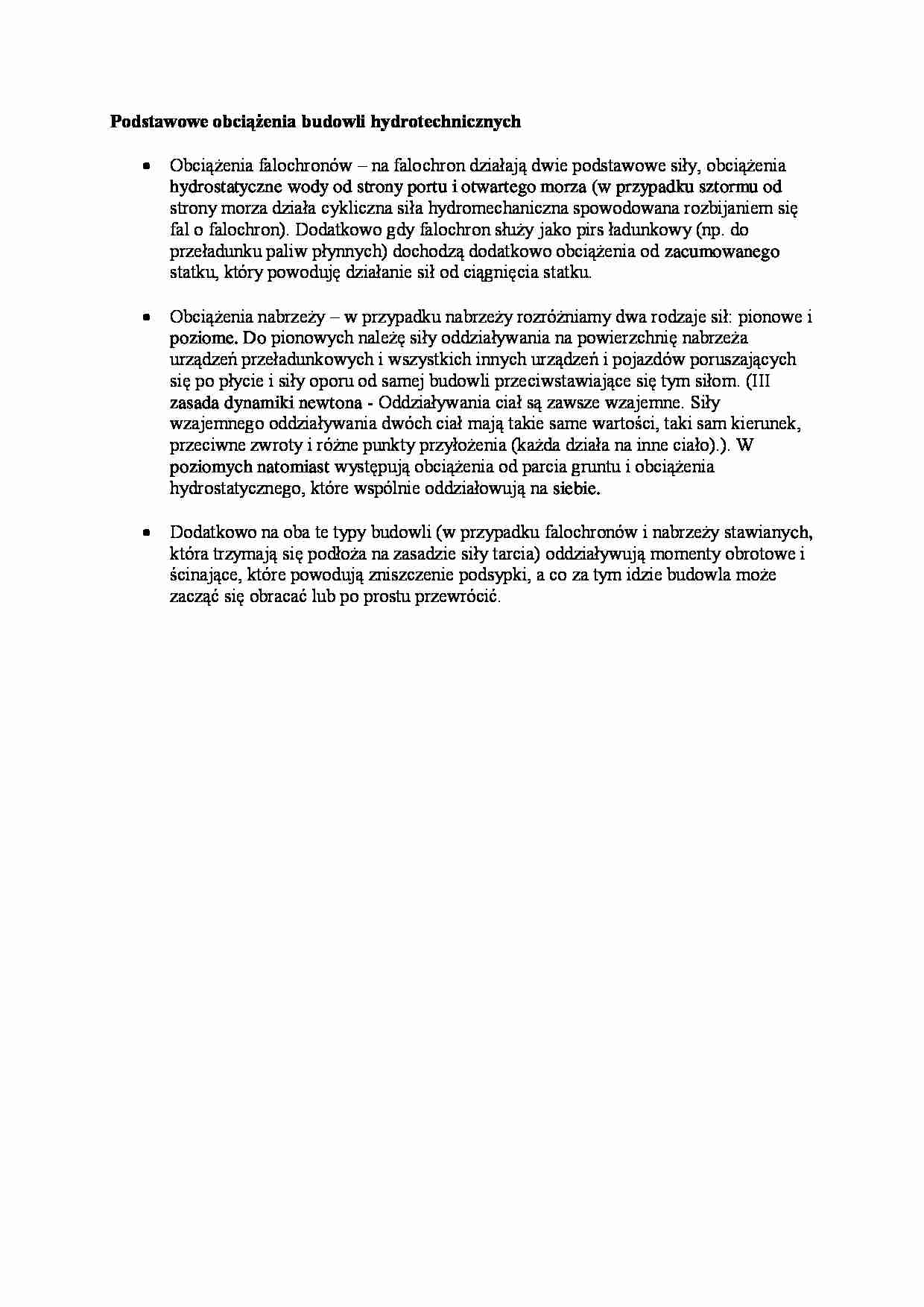 Podstawowe obciążenia budowli hydrotechnicznych - Obciążenia falochronów  - strona 1