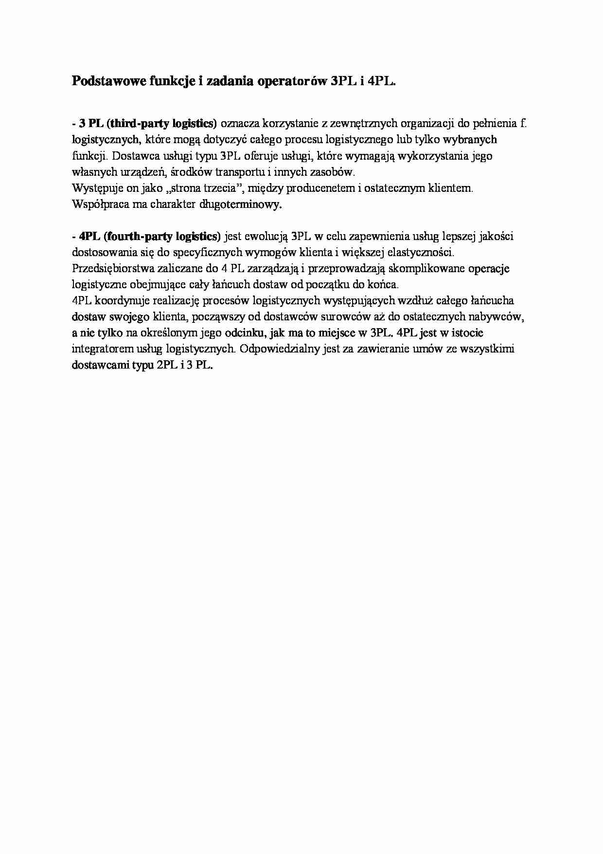 Funkcje i zadania operatorów 3PL i 4PL - strona 1