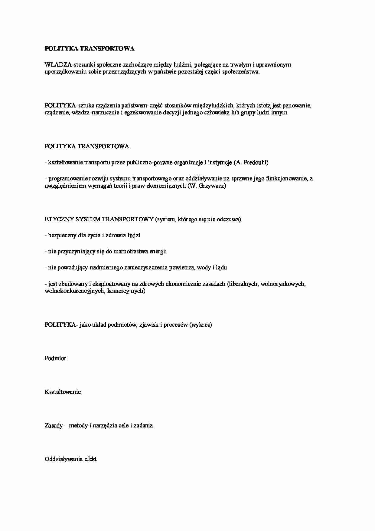 Polityka transportowa - zagadnienia  - strona 1