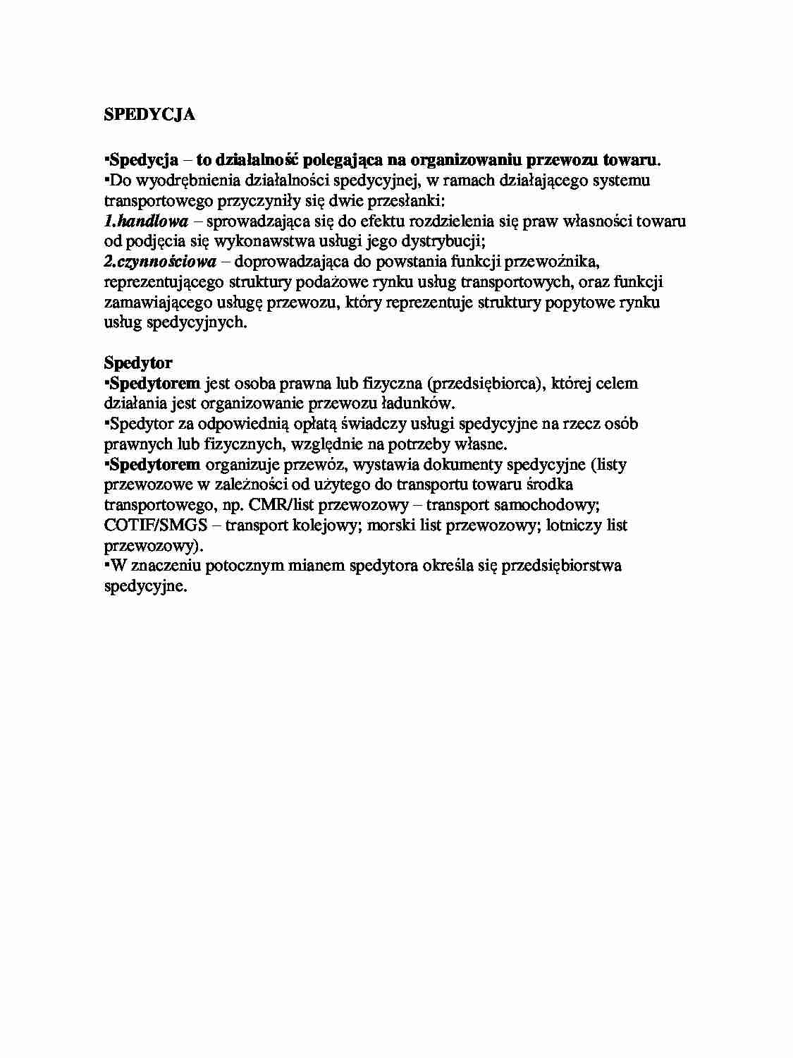 Historia spedycji i podstawowe pojęcia - Spedytor - strona 1