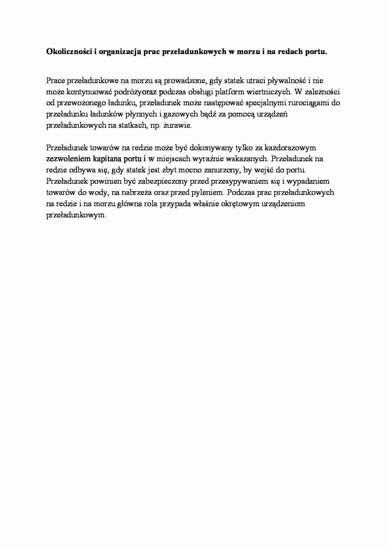 Prace przeładunkowe w morzu i na redach portu - strona 1