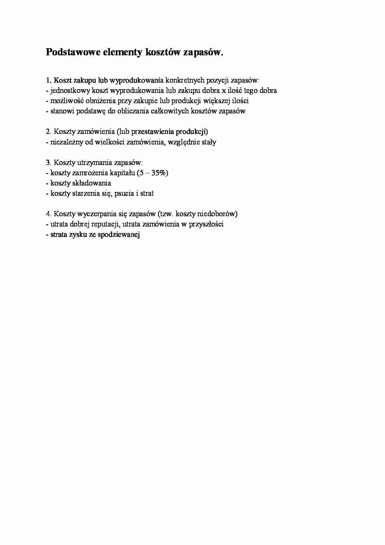 Podstawowe elementy kosztów zapasów - Koszt zakupu - strona 1