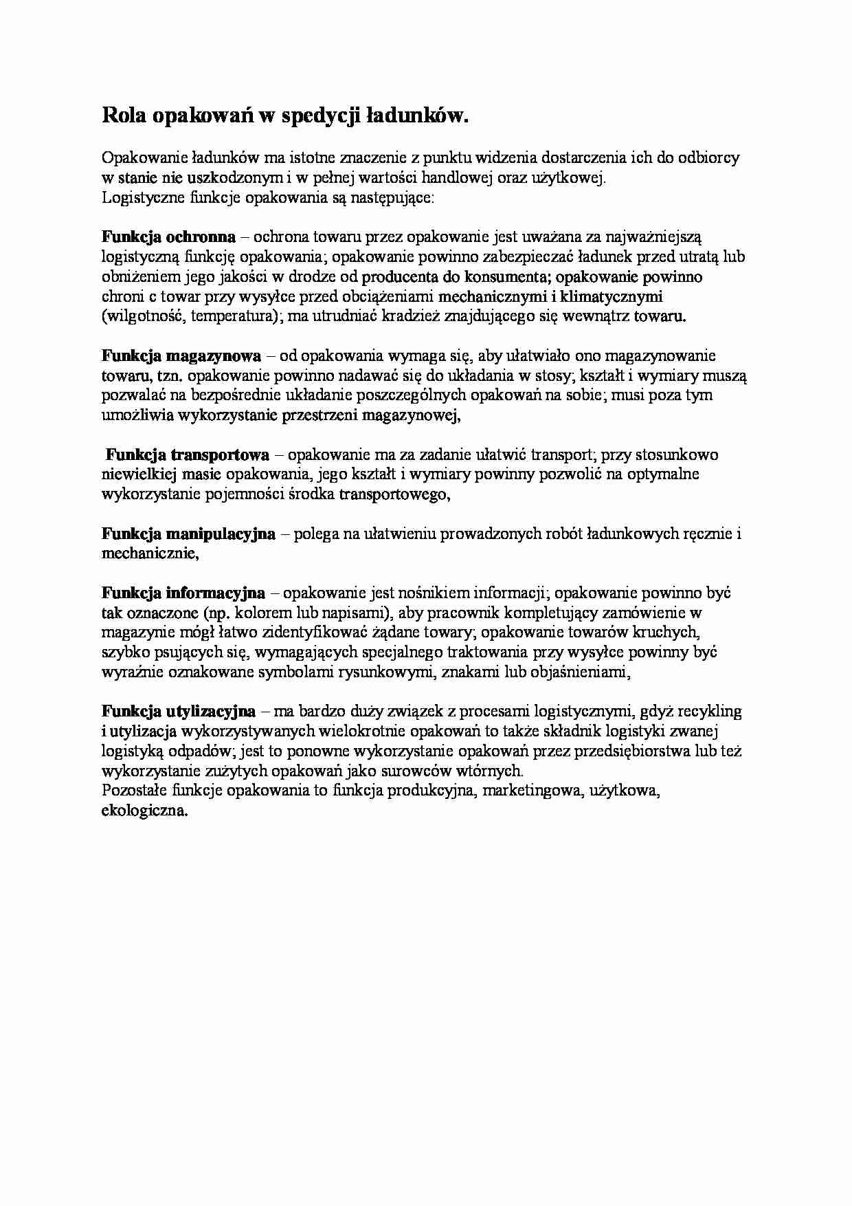 Rola opakowań w spedycji ładunków - Funkcja ochronna - strona 1