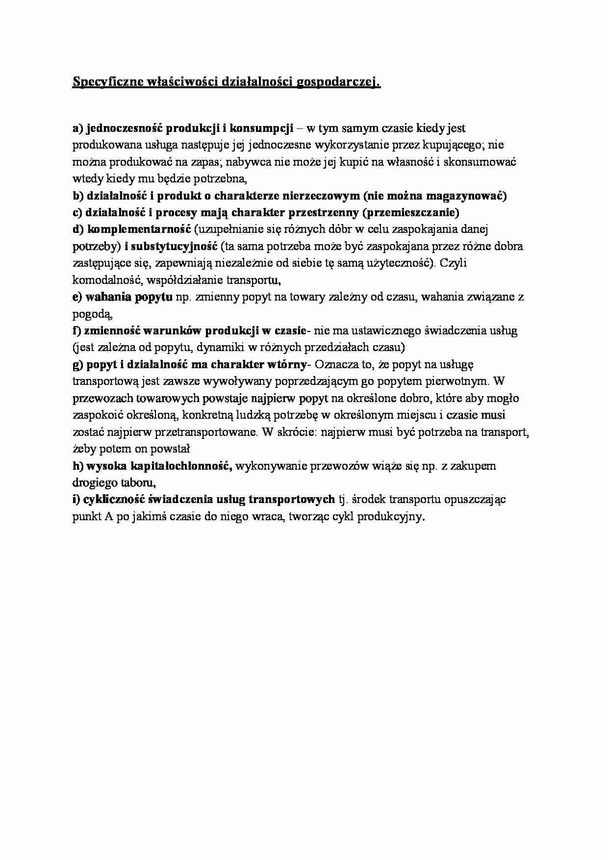 Specyficzne właściwości działalności gospodarczej - usługi transportowe - strona 1