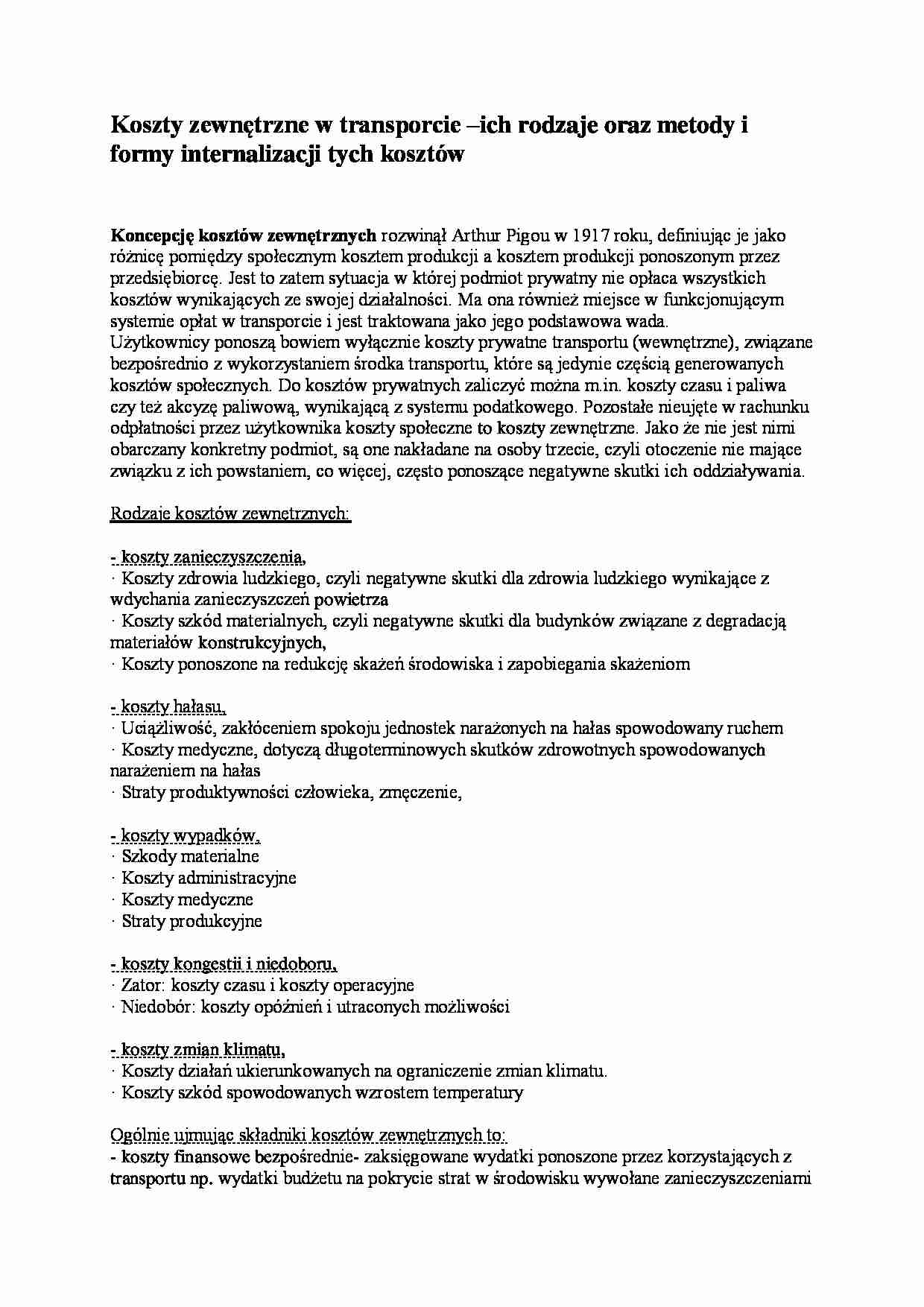 Koszty zewnętrzne w transporcie  - strona 1