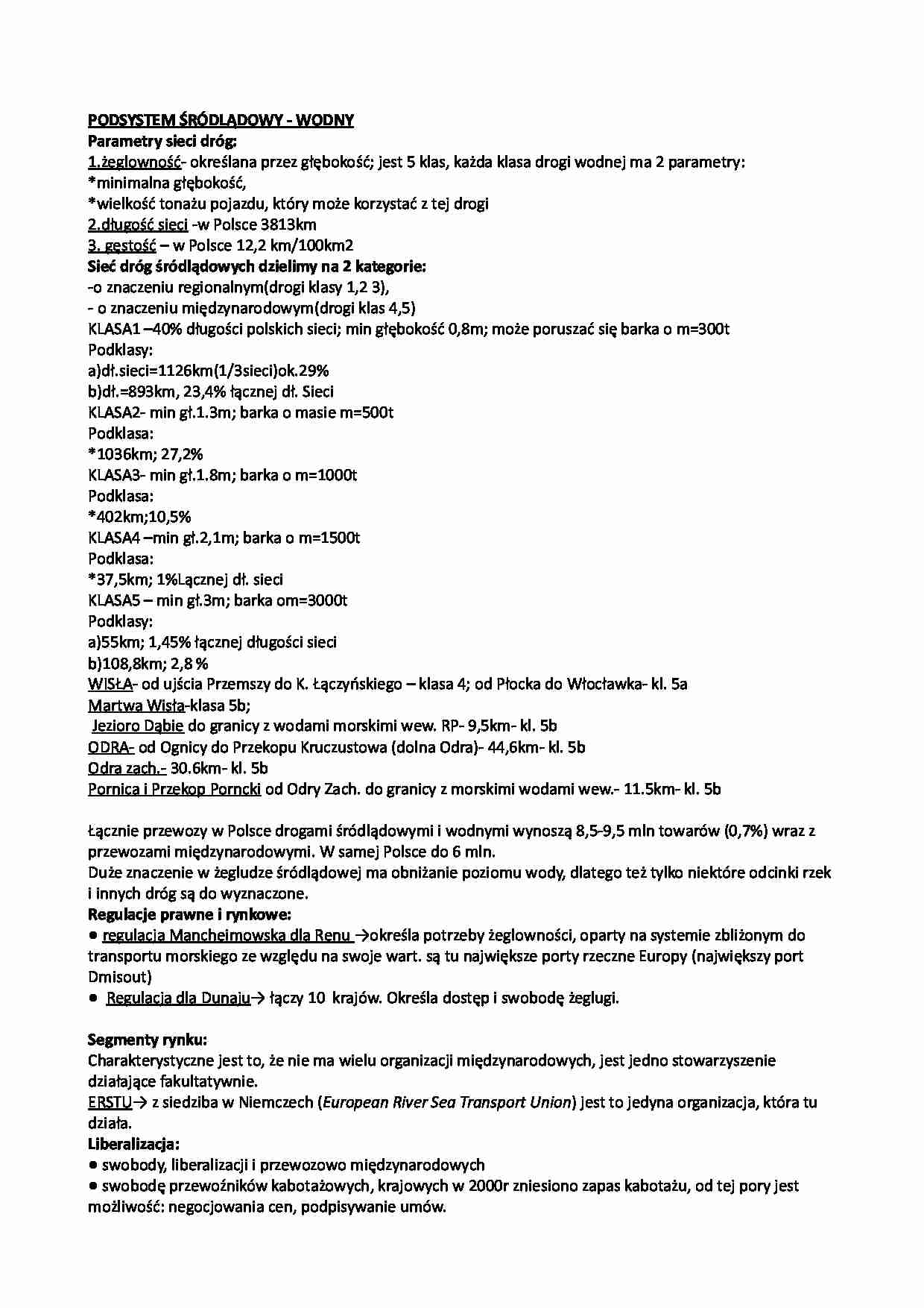 Podsystem śródlądowy-wodny - Parametry sieci dróg - strona 1