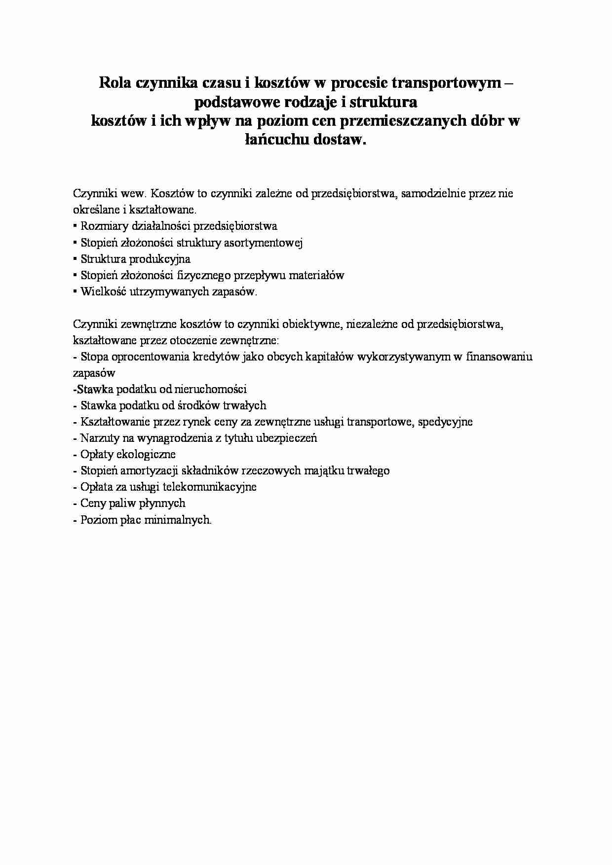 Czas i koszty w procesie transportowym  - strona 1