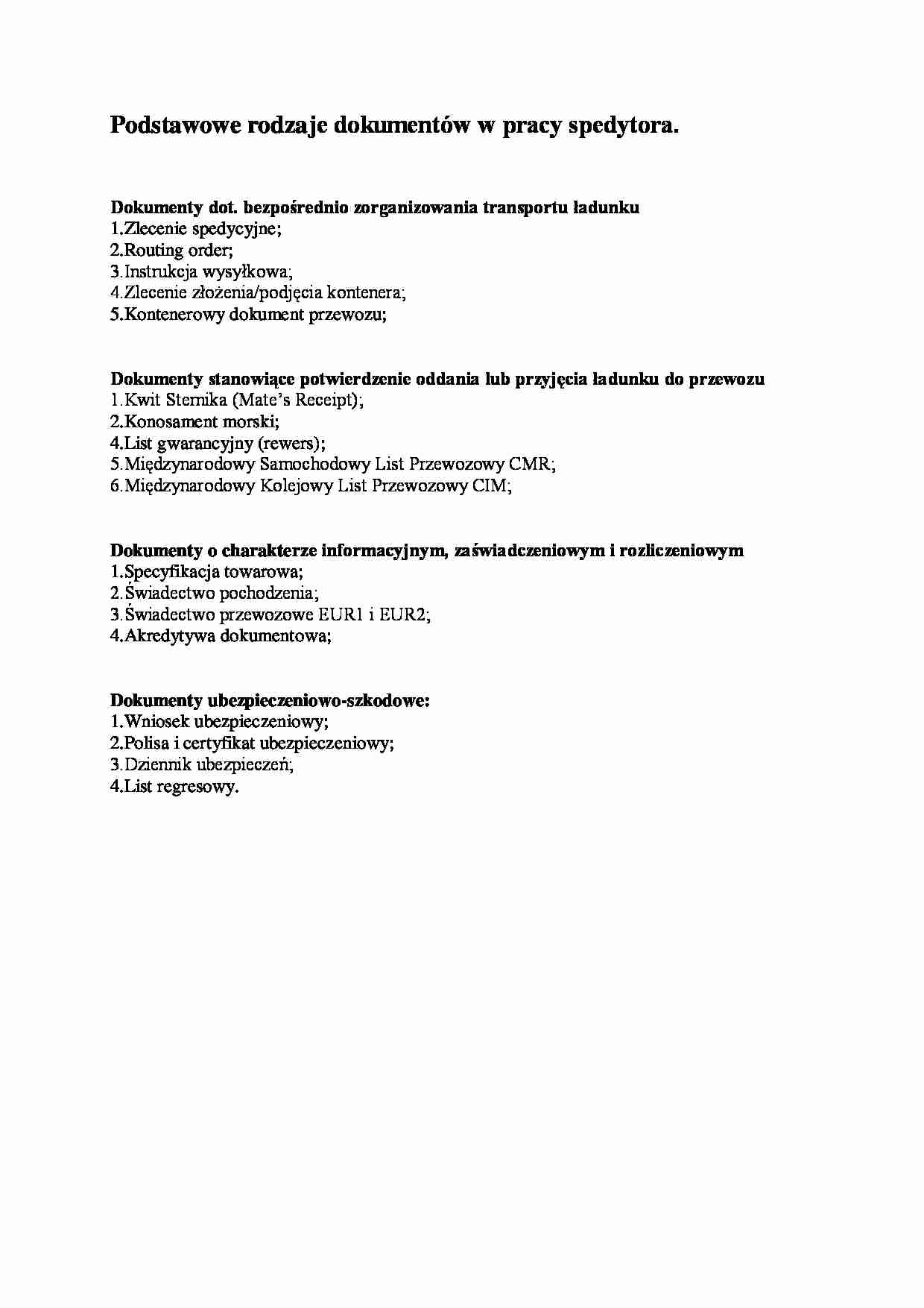 Dokumenty w pracy spedytora - strona 1