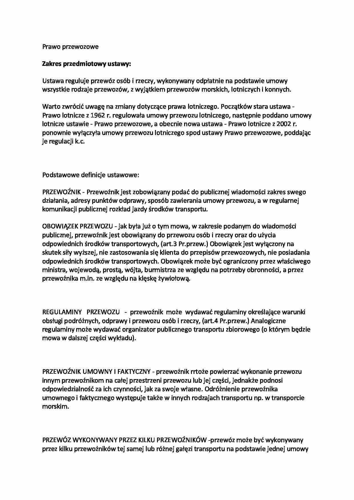 Prawo przewozowe - zakres przedmiotowy  - strona 1