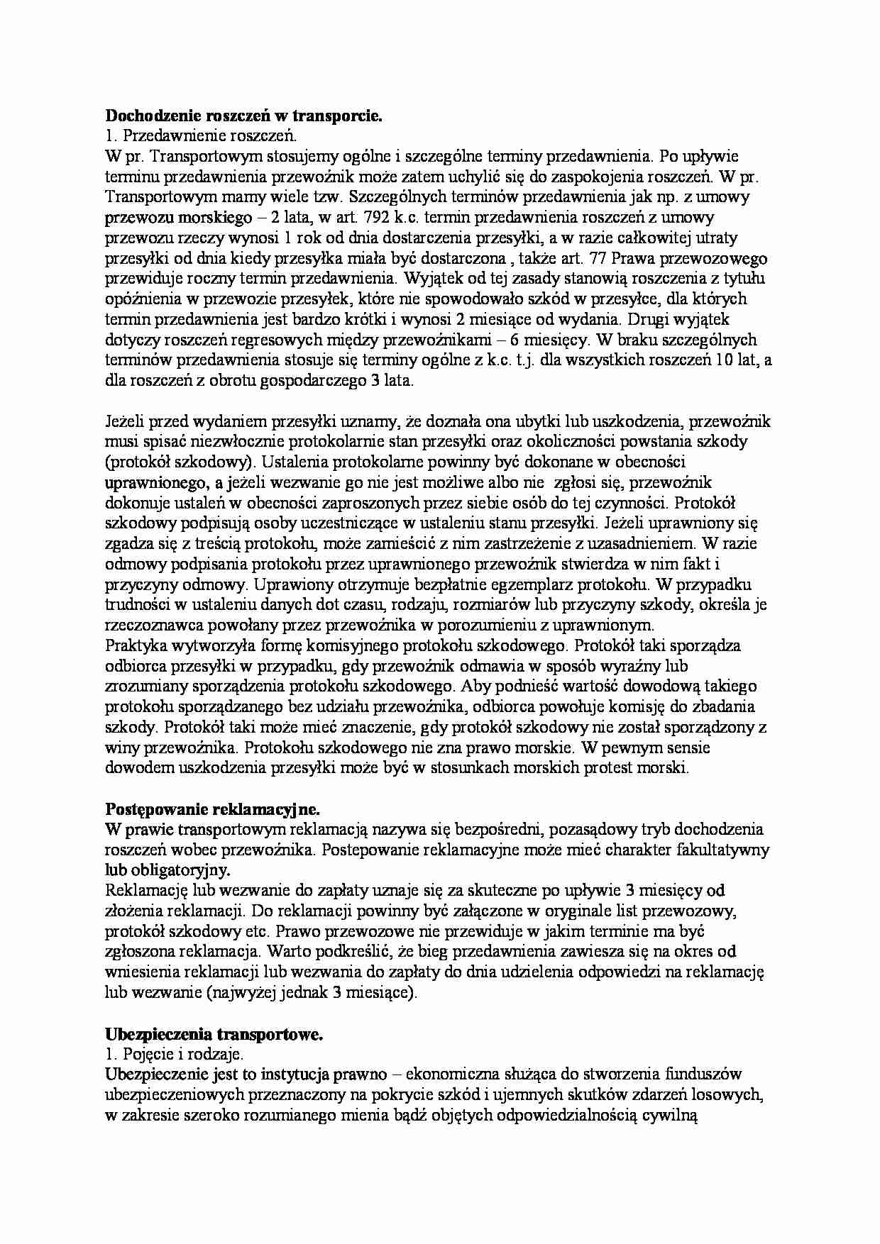 Ubezpieczenia i dochodzenie roszczeń w transporcie - strona 1