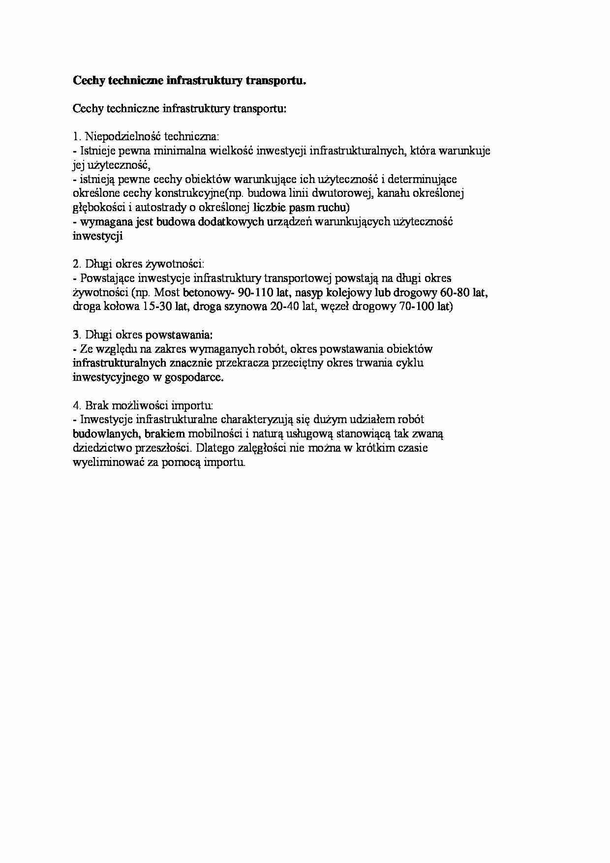 Cechy techniczne infrastruktury transportu - Niepodzielność techniczna - strona 1