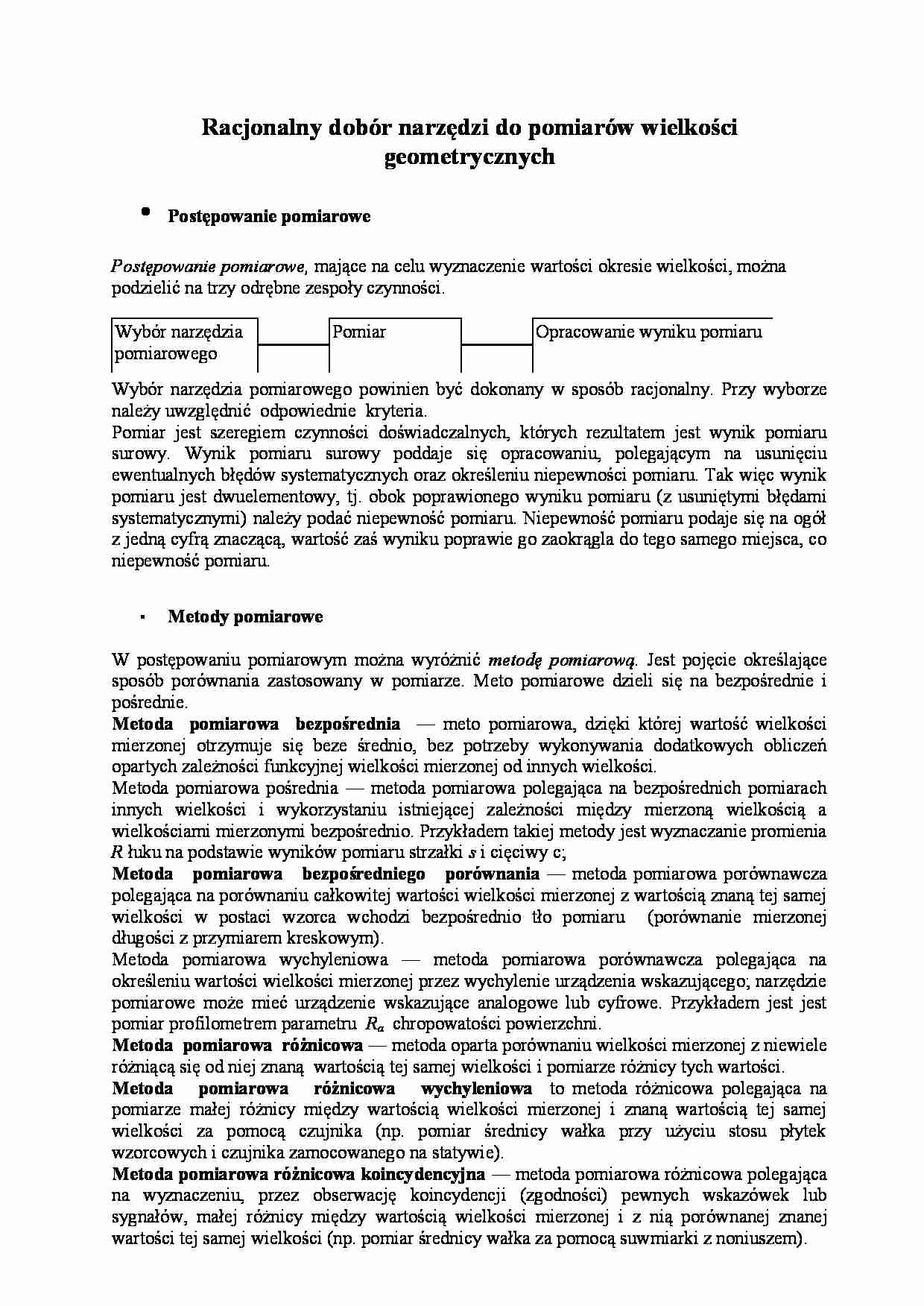 Dobór narzędzi do pomiarów wielkości geometrycznych - strona 1