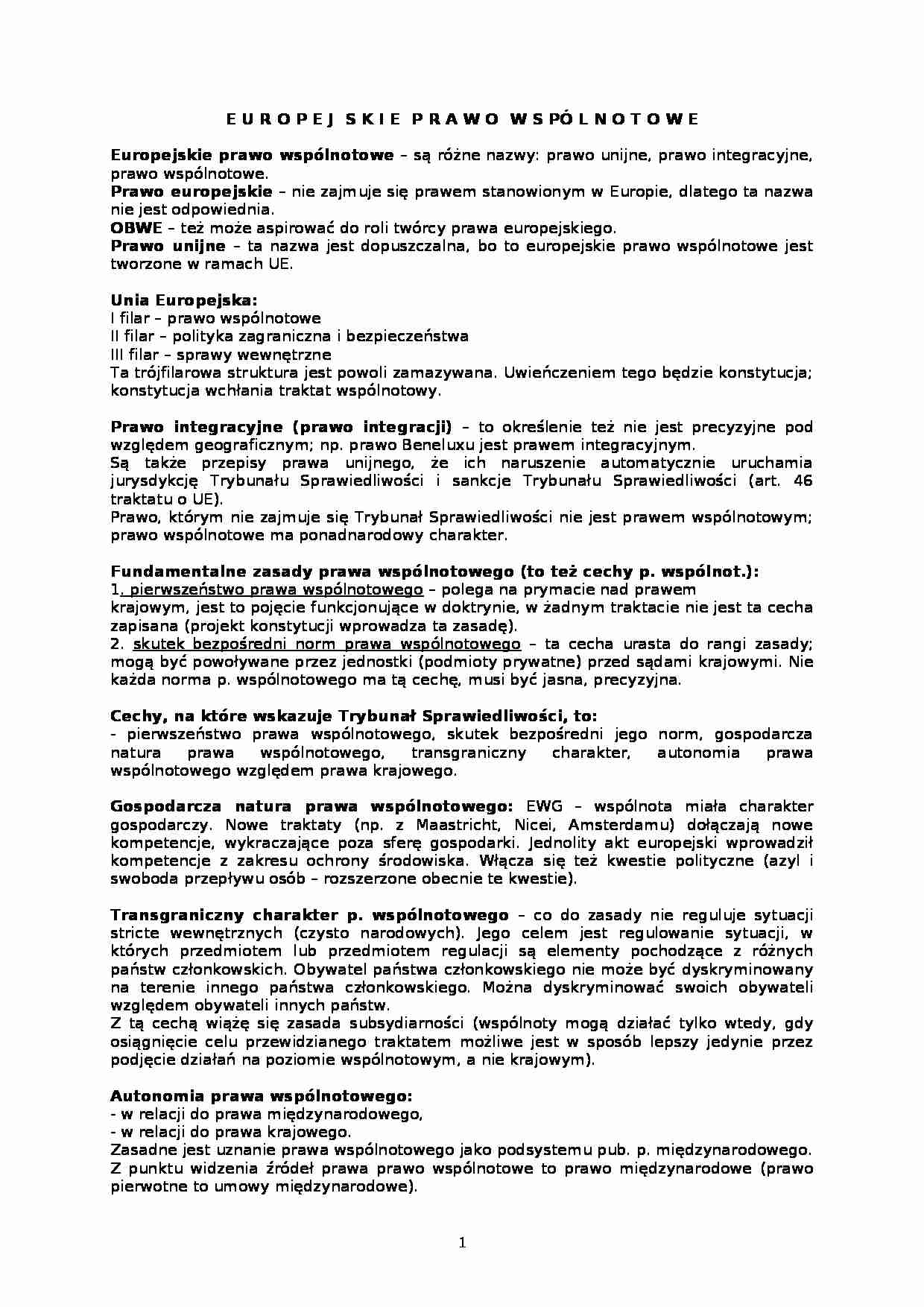 Europejskie prawo wspolnotowe - Prawo  - strona 1